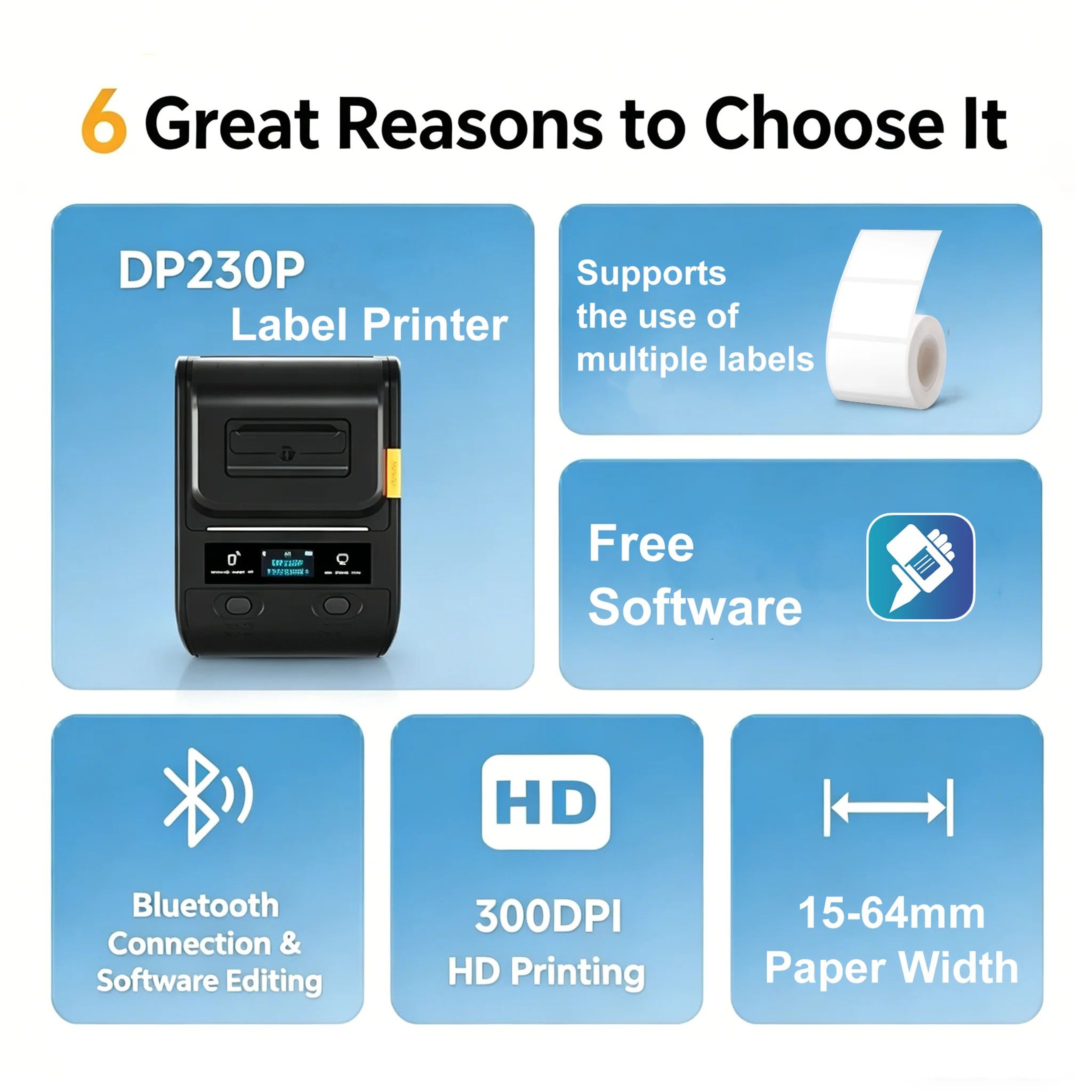 DETONGER 300dpi Bluetooth Thermal Barcode Label Printer 1