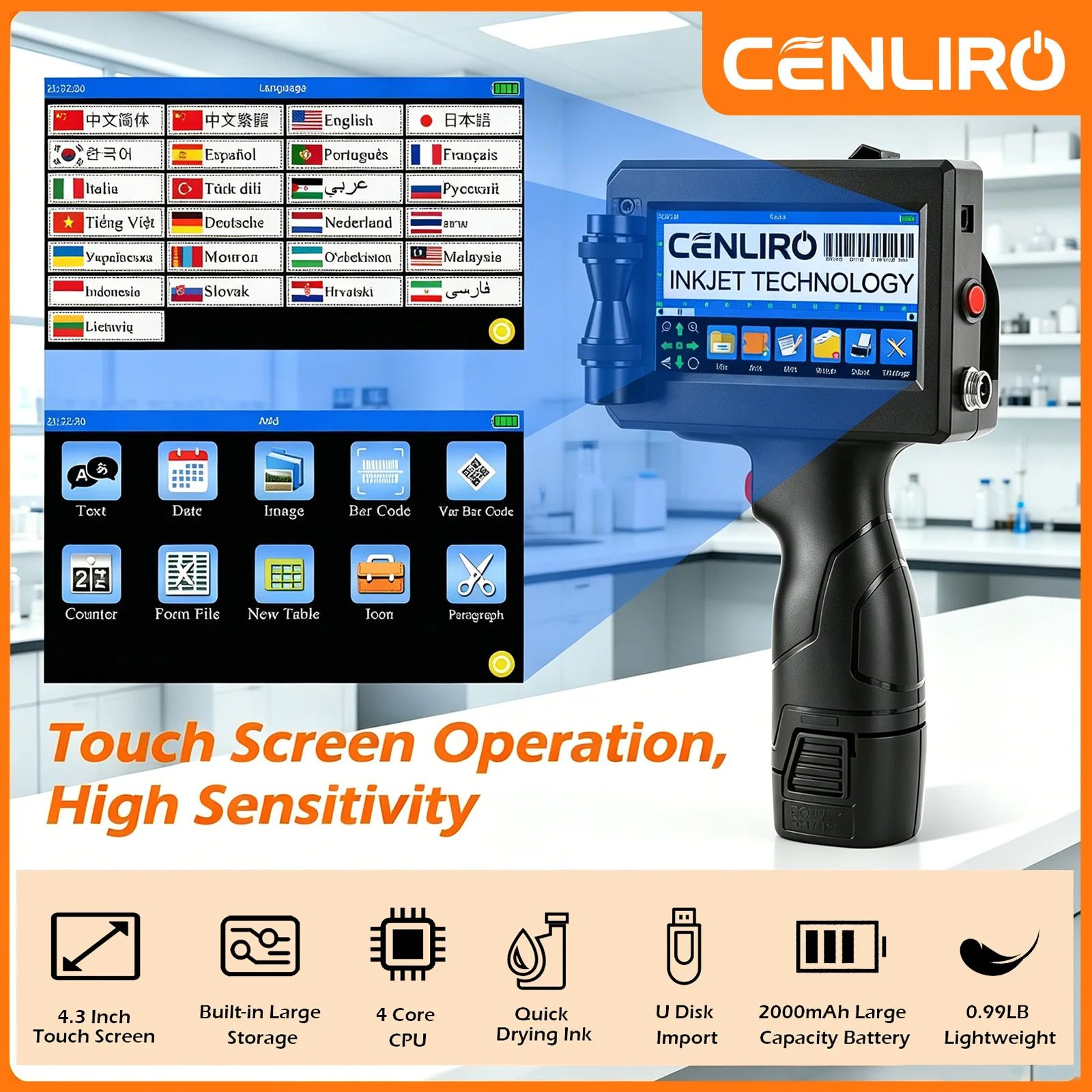 Cenliro CL20B Handheld Inkjet Printer For Dates Batch Numbers And QR Codes 0
