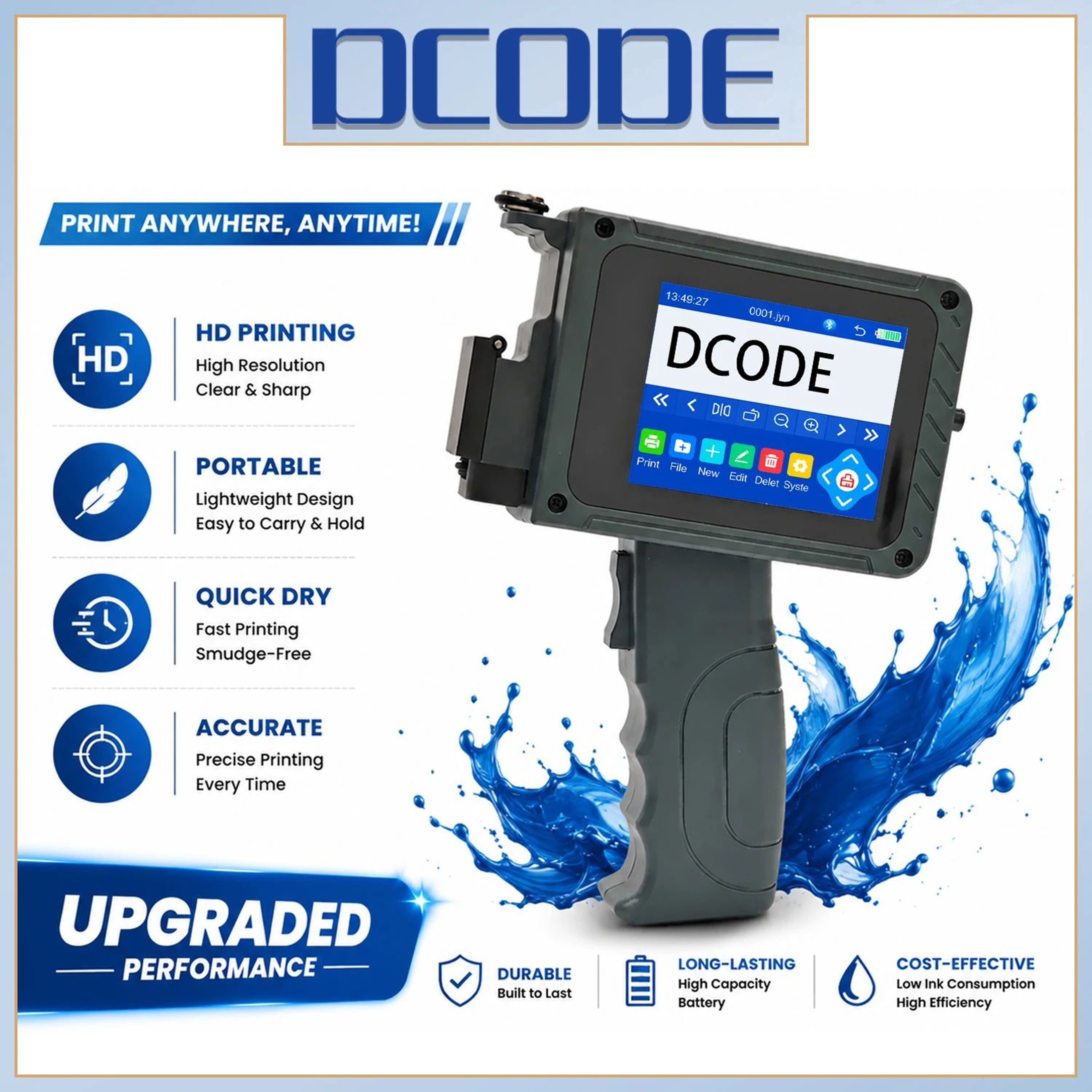 DCODE DC15 Mini Handheld Inkjet Printer For QR Codes Logos And Dates 0