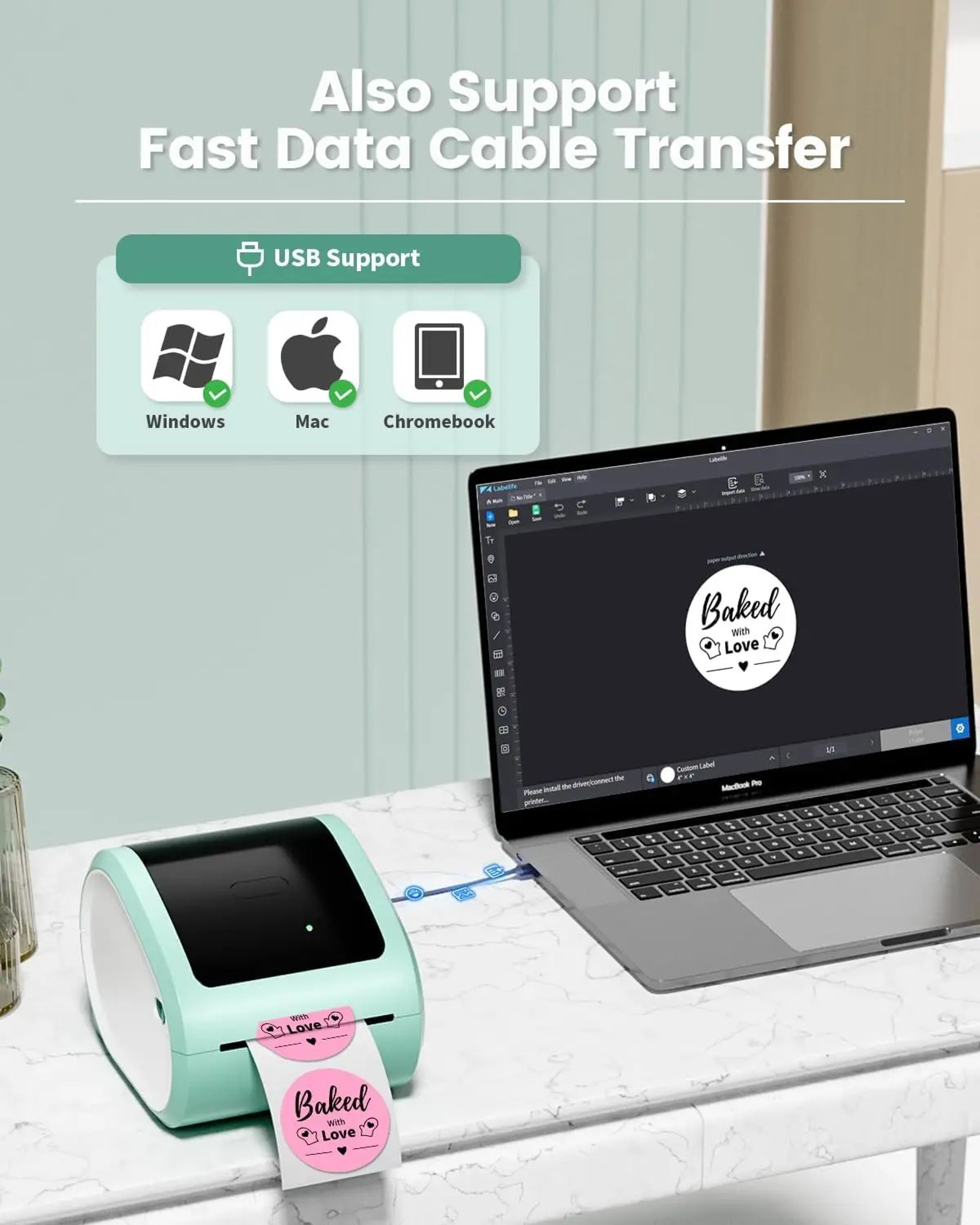 D520 BT Bluetooth Thermal Shipping Label Printer For Desktop Use 2