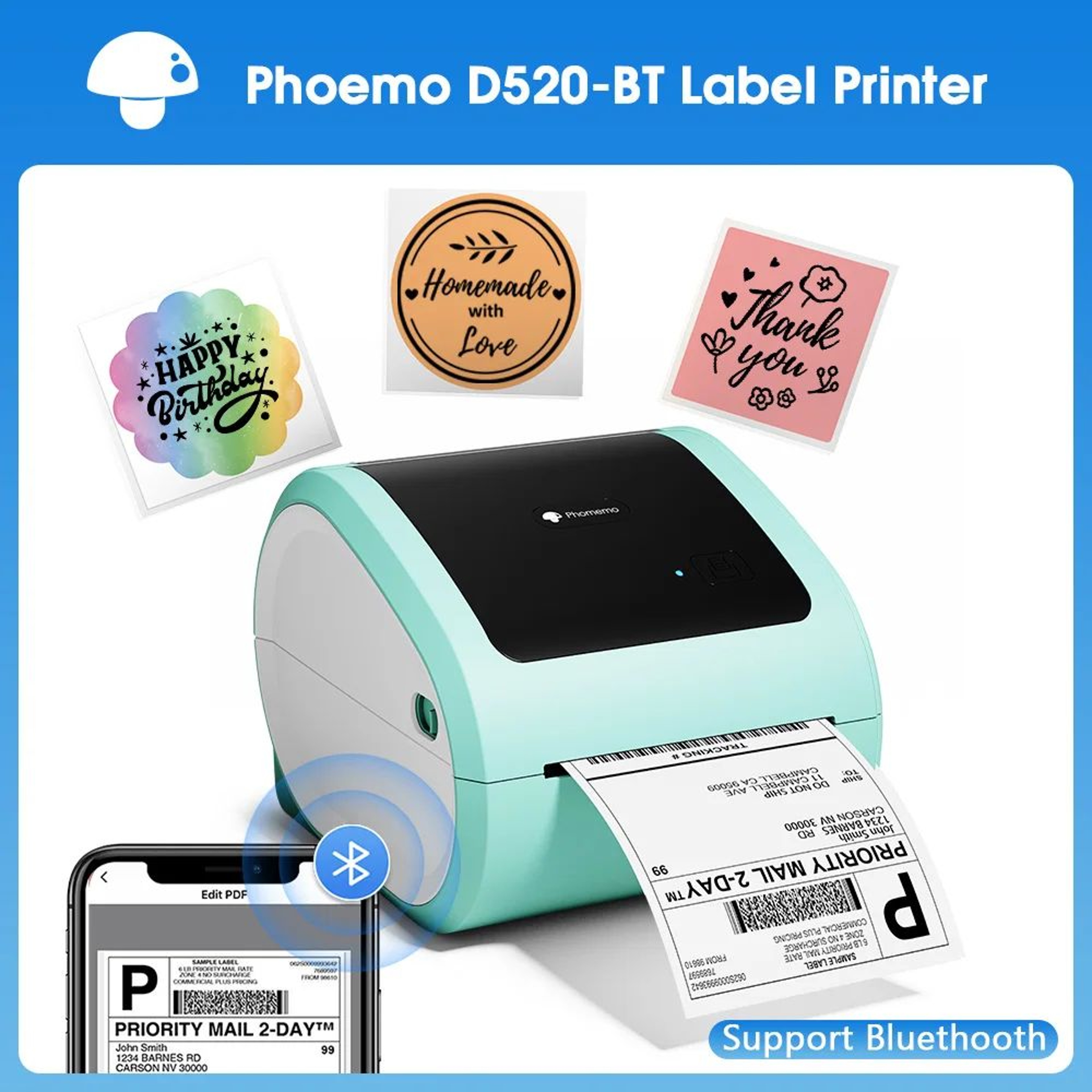 D520 BT Bluetooth Thermal Shipping Label Printer For Desktop Use 0