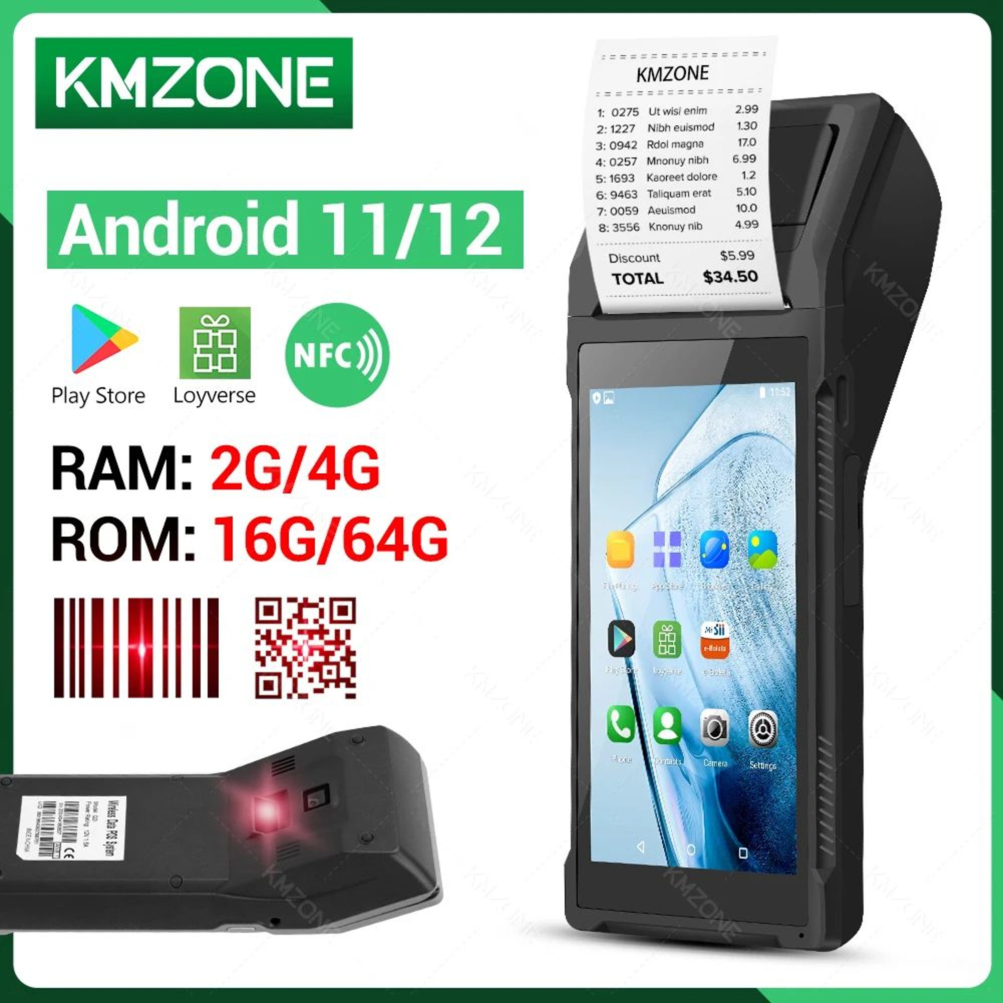 Android Handheld POS Terminal With Barcode Scanner NFC And Receipt Printer 0