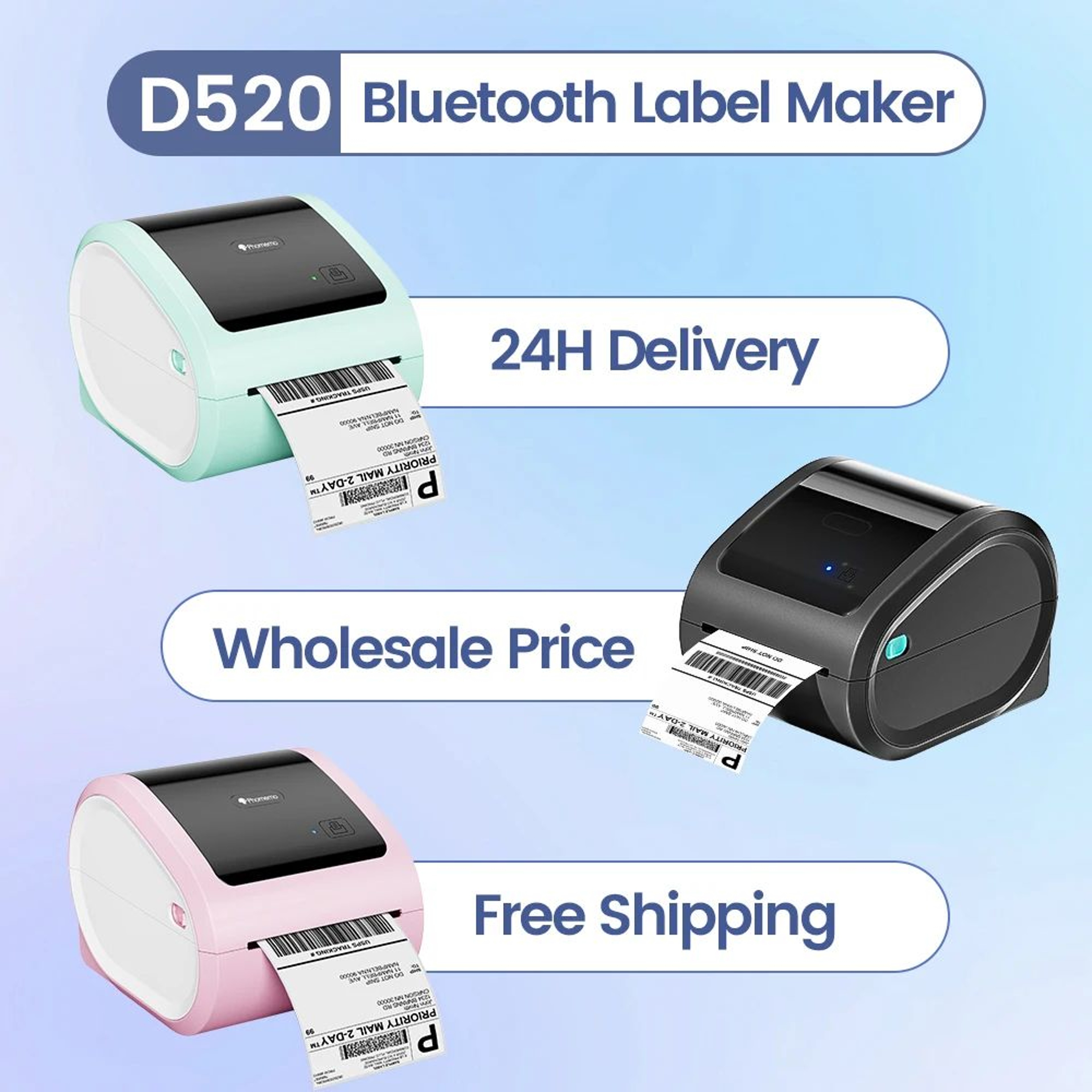 Wireless Bluetooth Thermal Shipping Label Printer 100x150mm 0