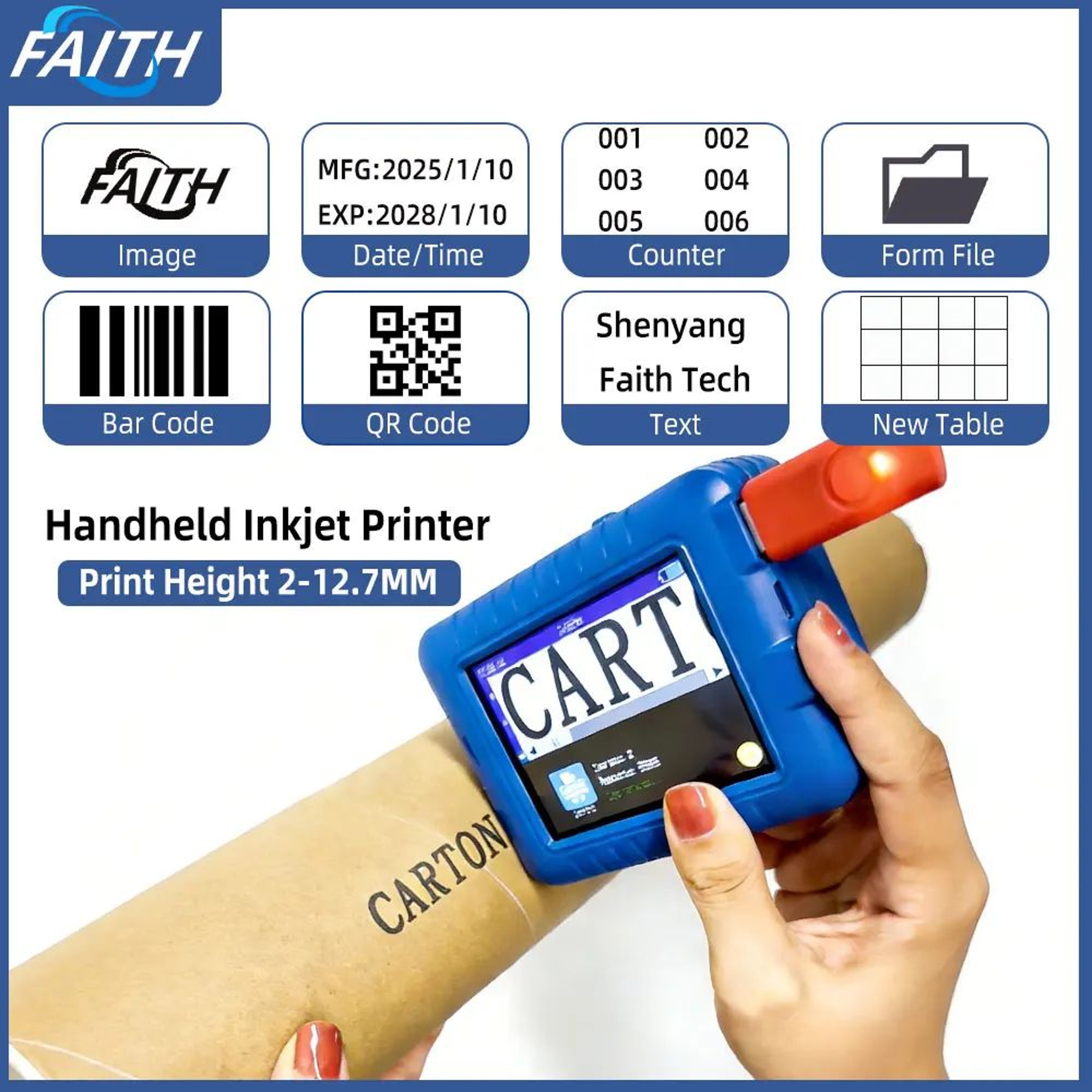 Faith Handheld Inkjet Printer For Date Batch QR Code And Logo Printing 0