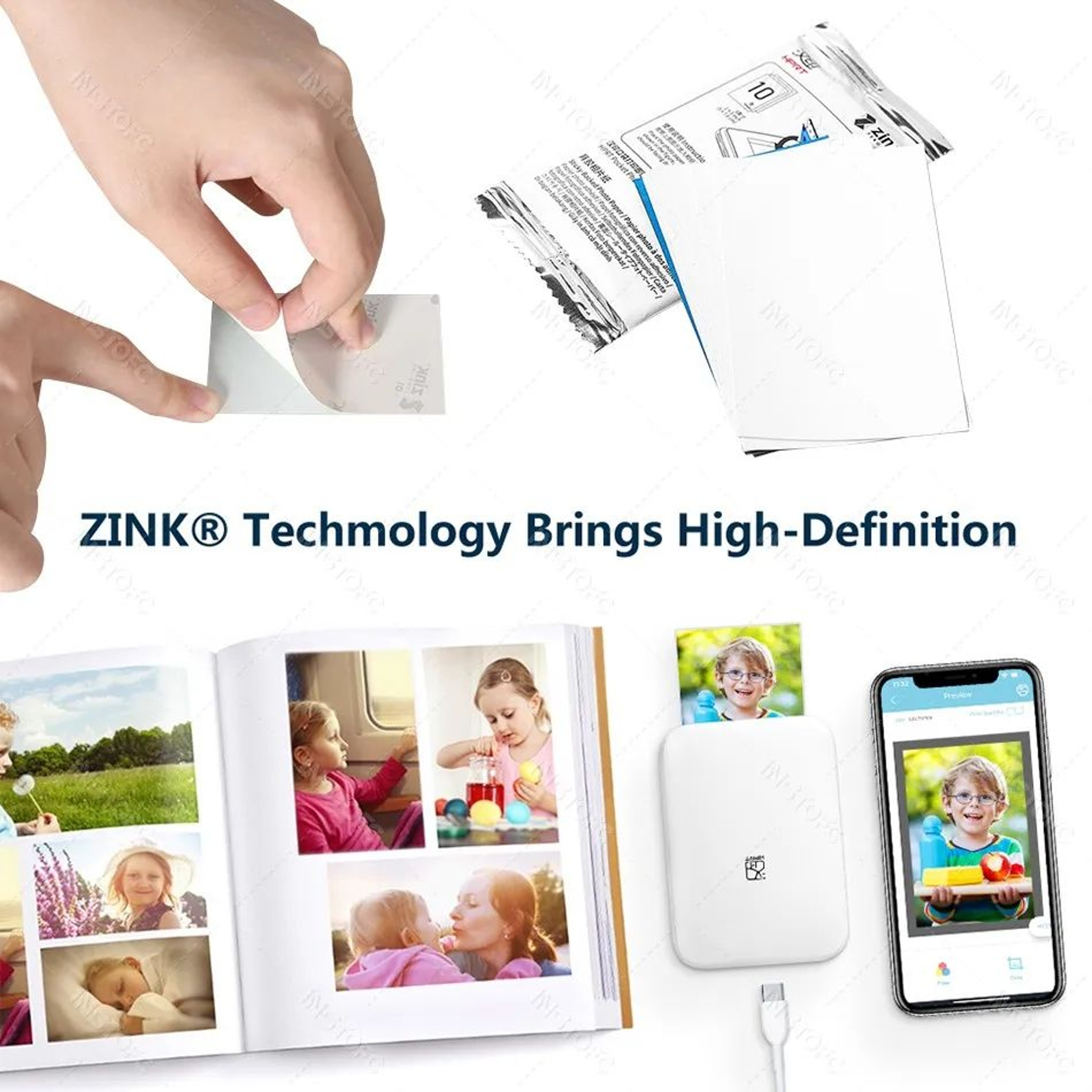 MT53 Portable Color Photo Printer For 2x3 Inch Sticky Back Prints 2