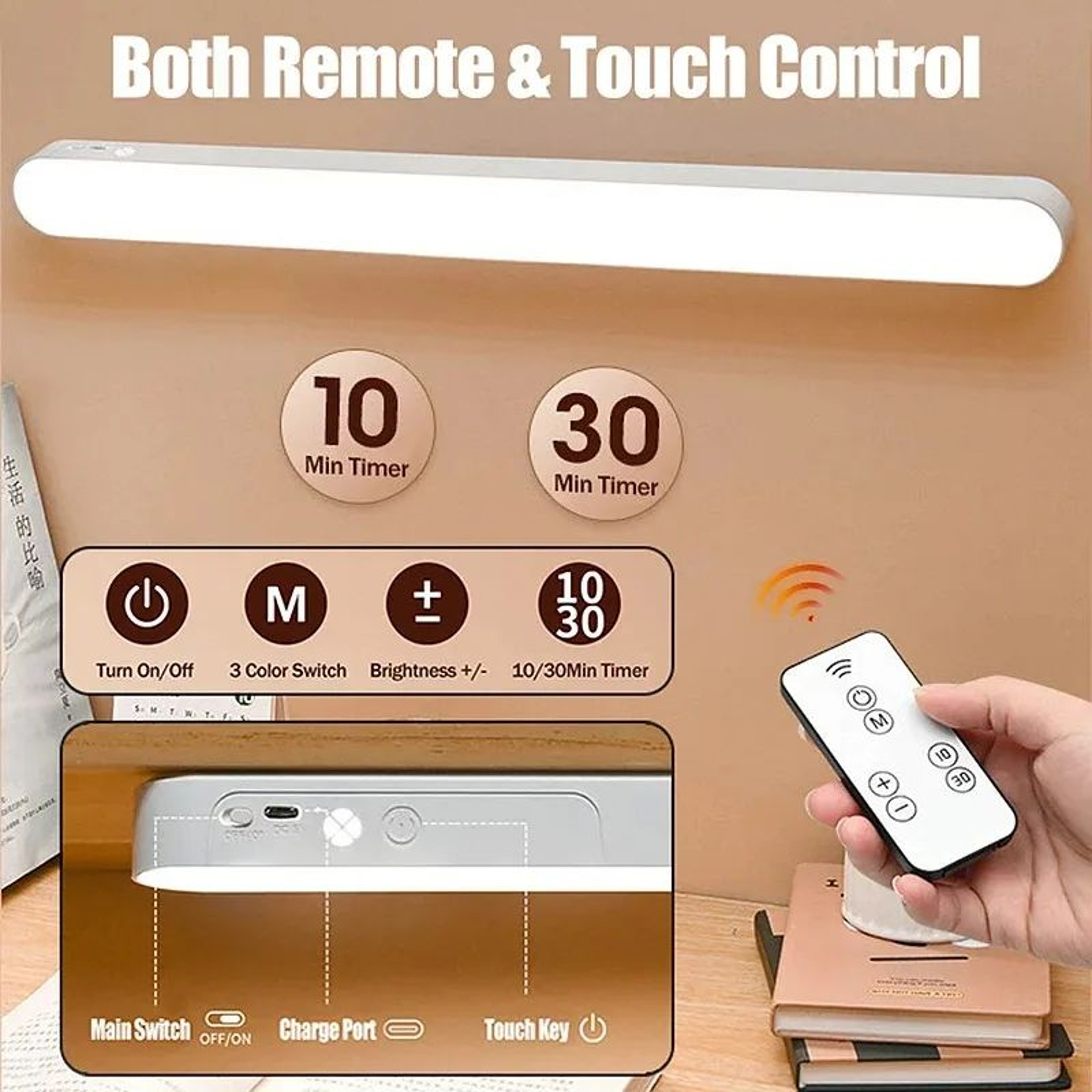 HOMEFISH Rechargeable LED Desk Reading Lamp And Light Bar 3