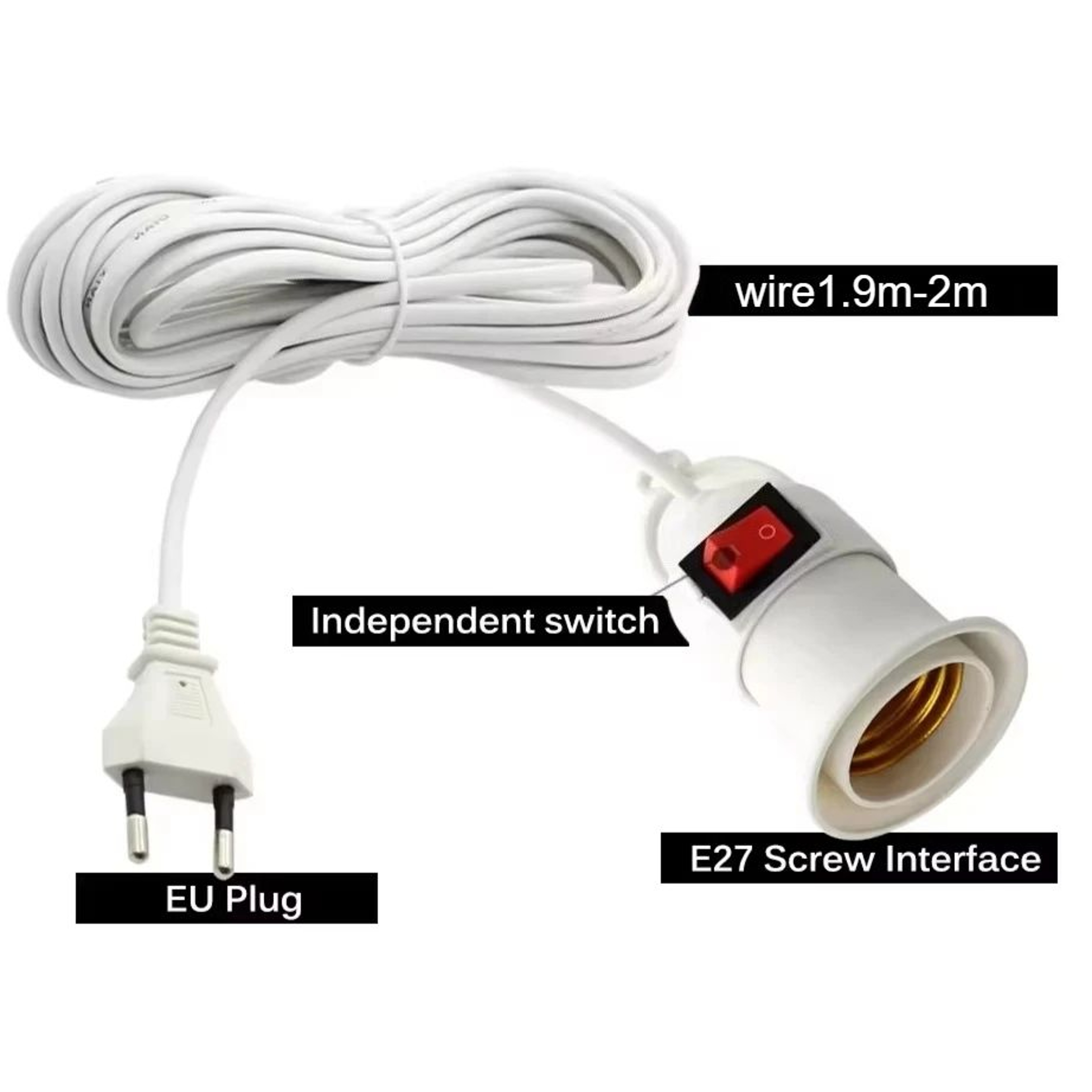 Flexible E27 Plug In Lamp Holder With Switch And EU Plug 3