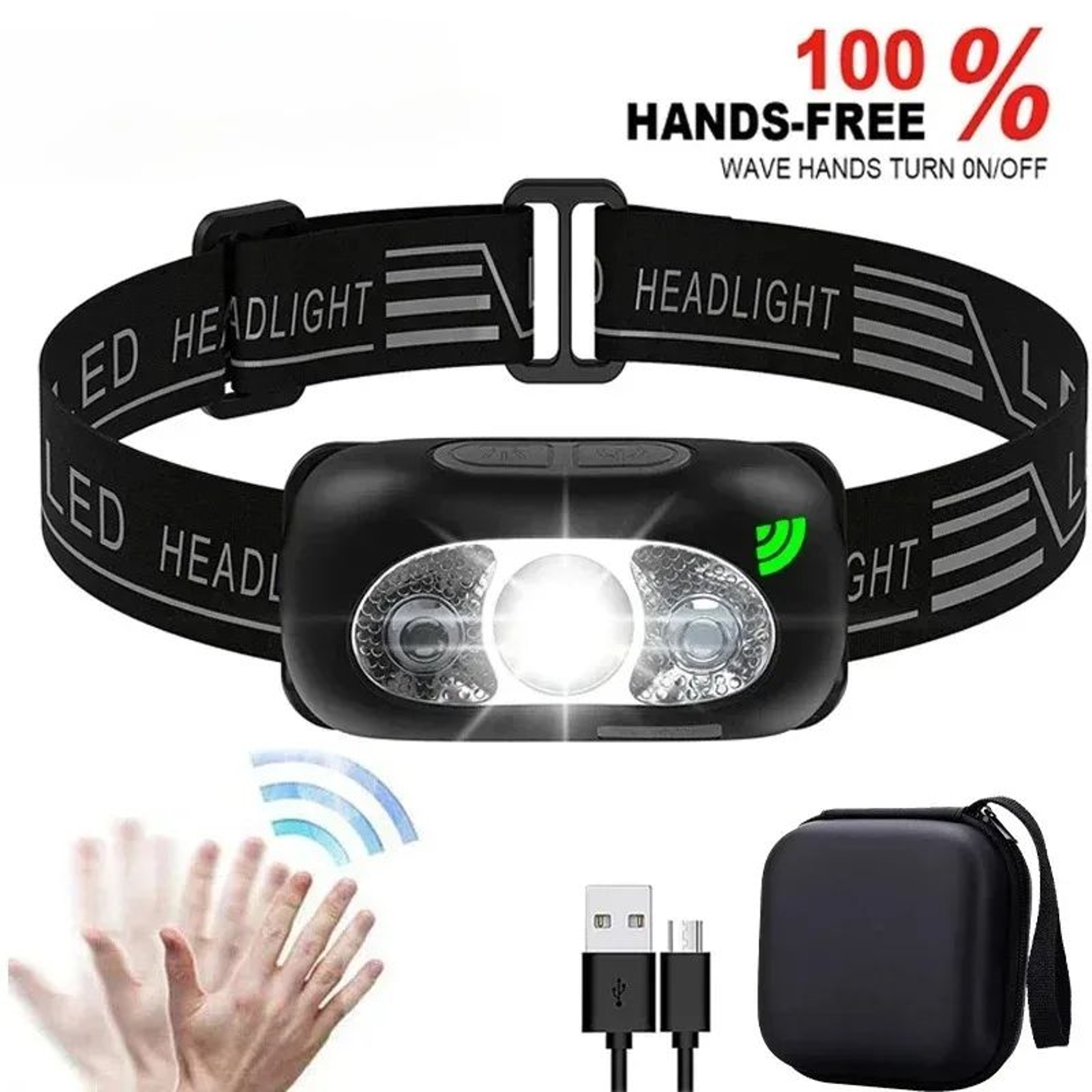 HOMEFISH Rechargeable LED Sensor Headlamp For Camping Hiking And Fishing 5