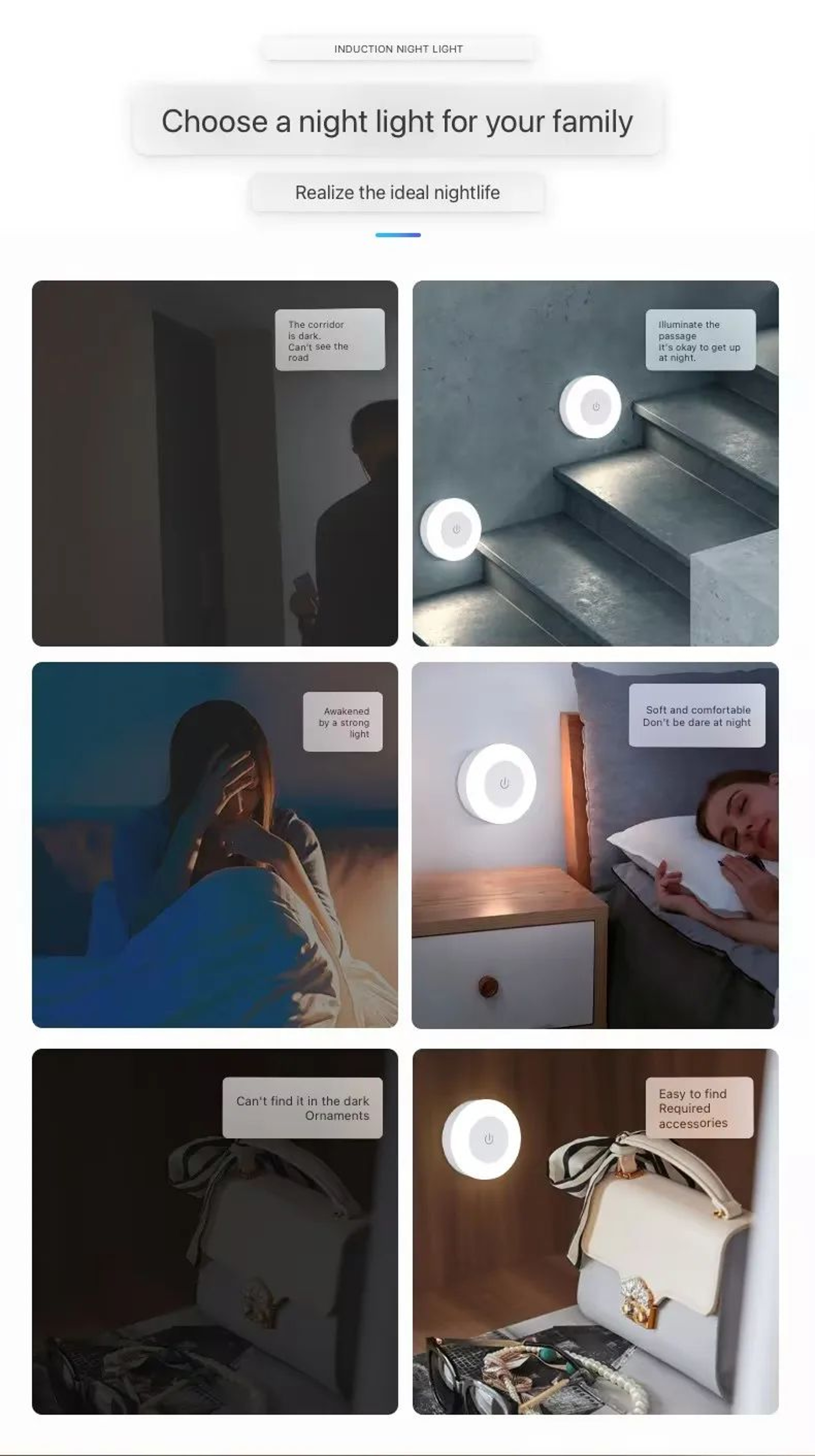 USB Rechargeable Round LED Night Light With Touch Control And Magnetic Mount 4