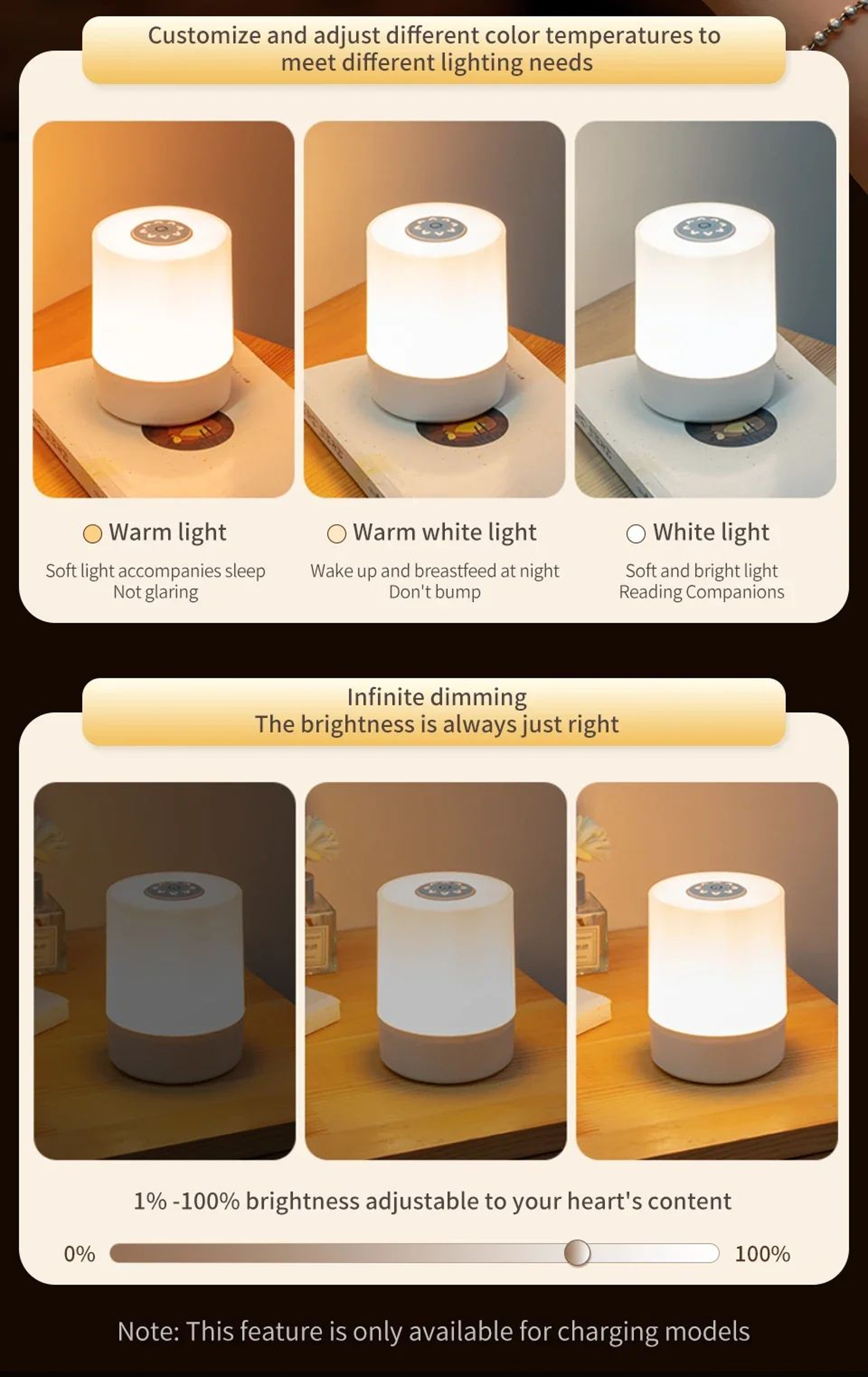 Rechargeable LED Bedside Lamp With Touch Control Remote And Three Color Modes 6