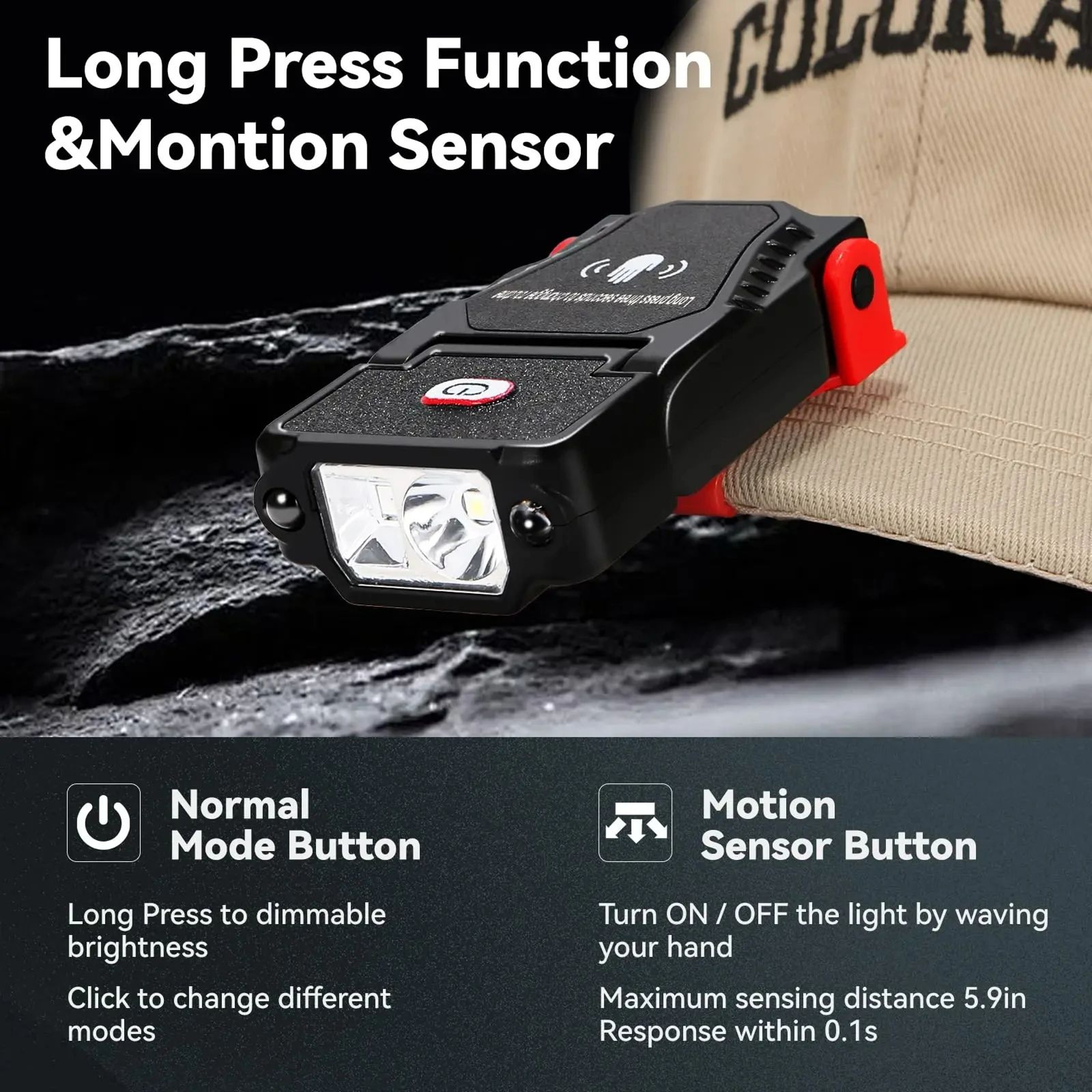HOMEFISH Mini Rechargeable LED Cap Clip Light With Sensor And Adjustable Angle 3