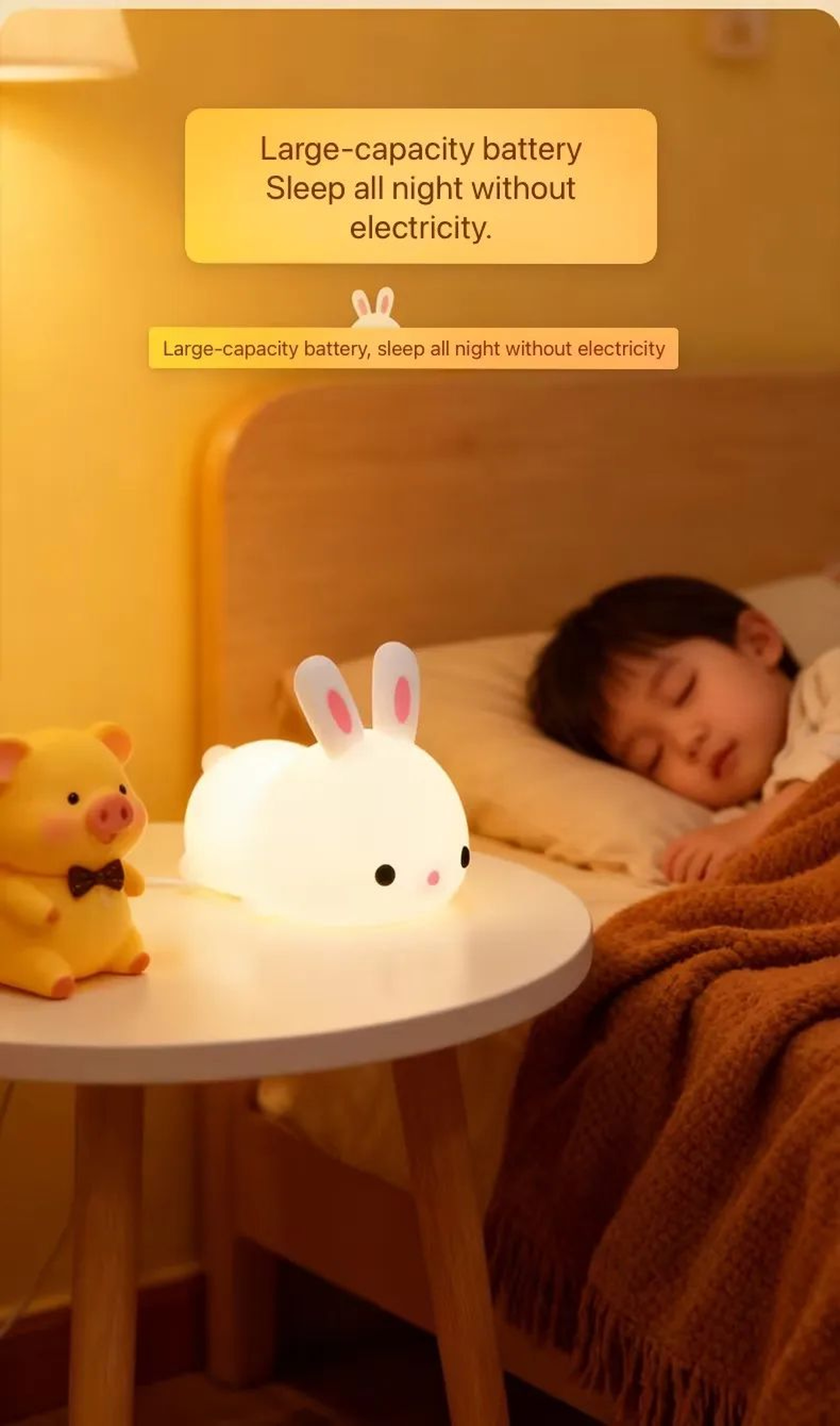 Rechargeable Silicone Bunny Night Light With Touch Control And RGB Colors 2
