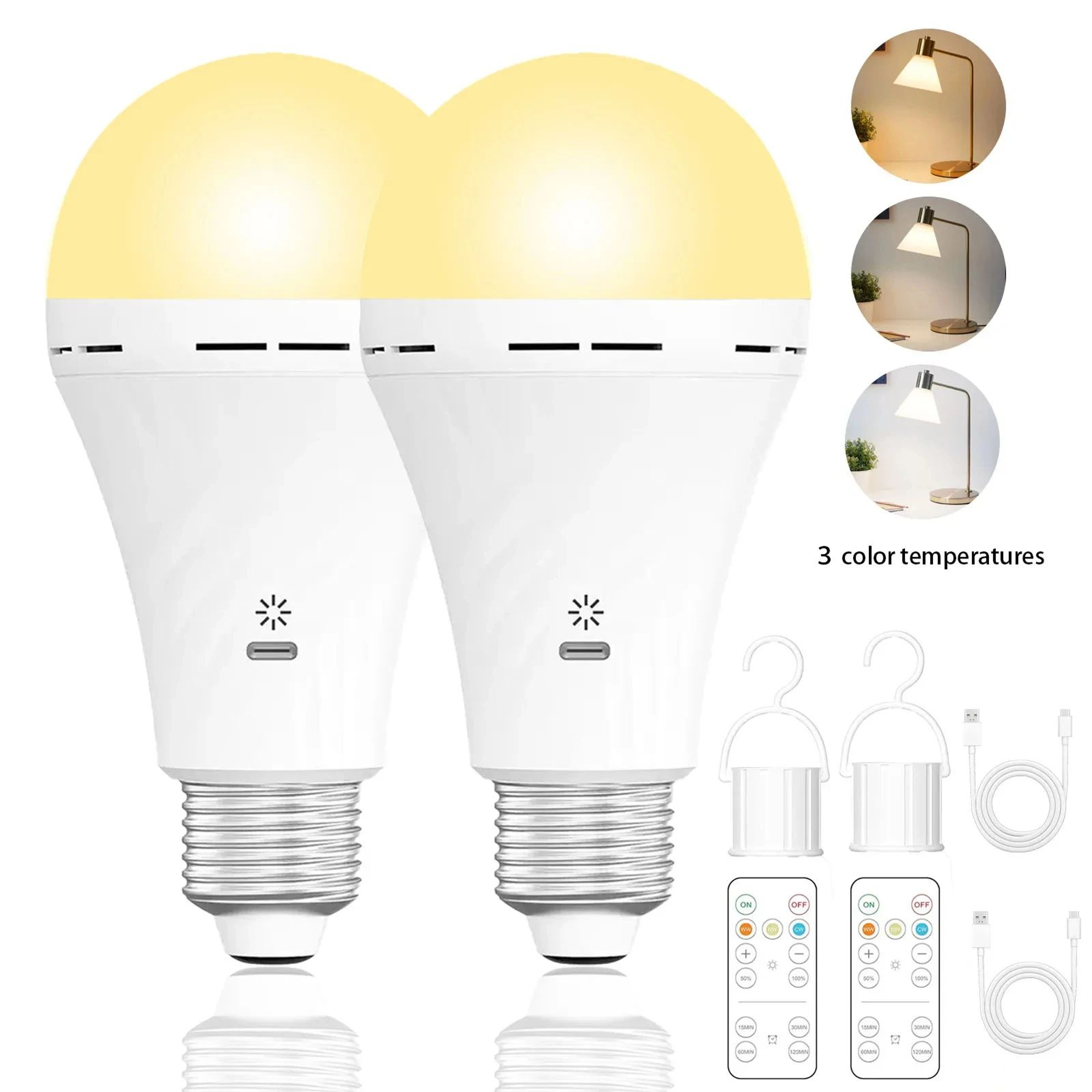 USB C Rechargeable Emergency Bulb With Remote And Three Light Colors 6