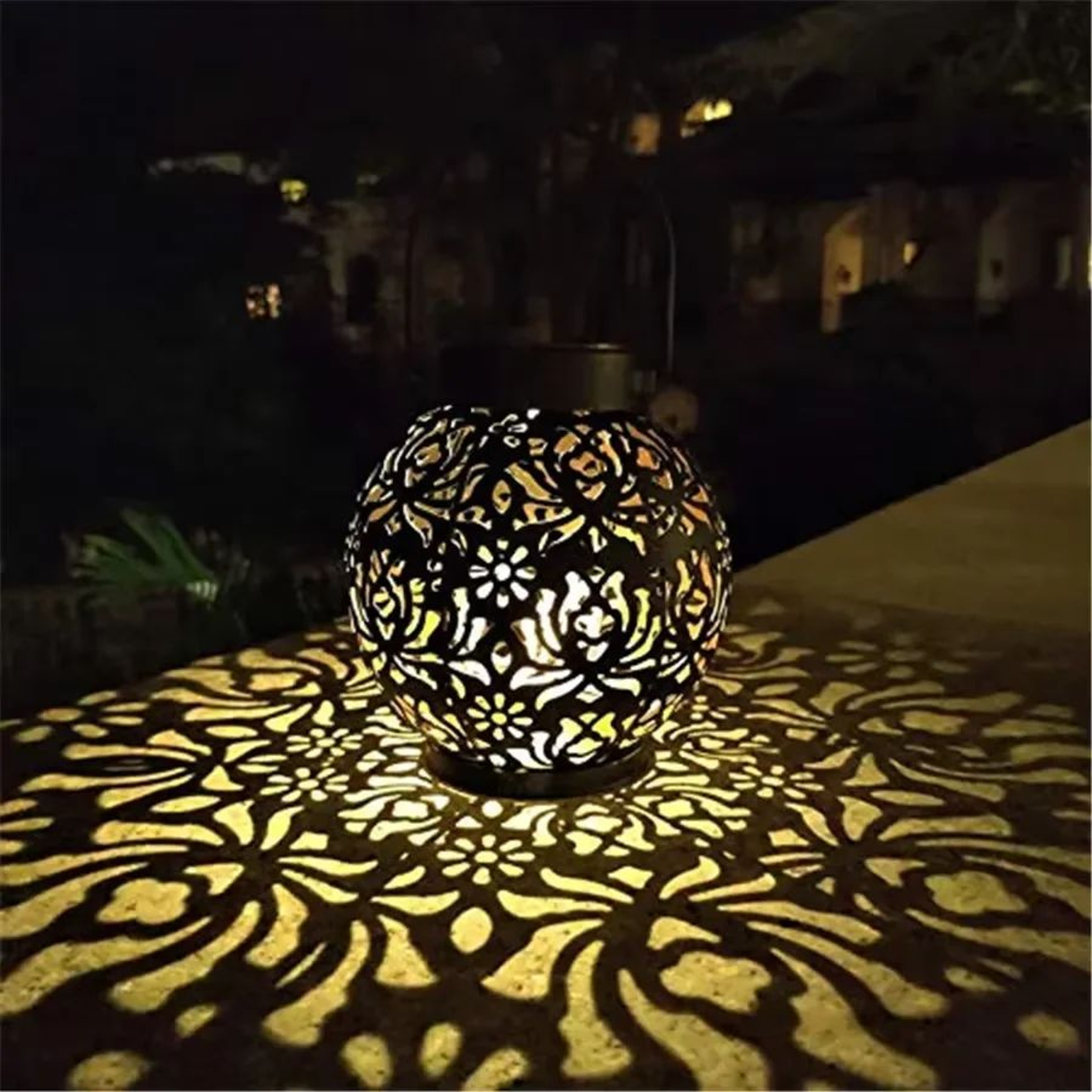 HOMEFISH Solar Iron Hanging Lantern With Decorative Light Patterns 6