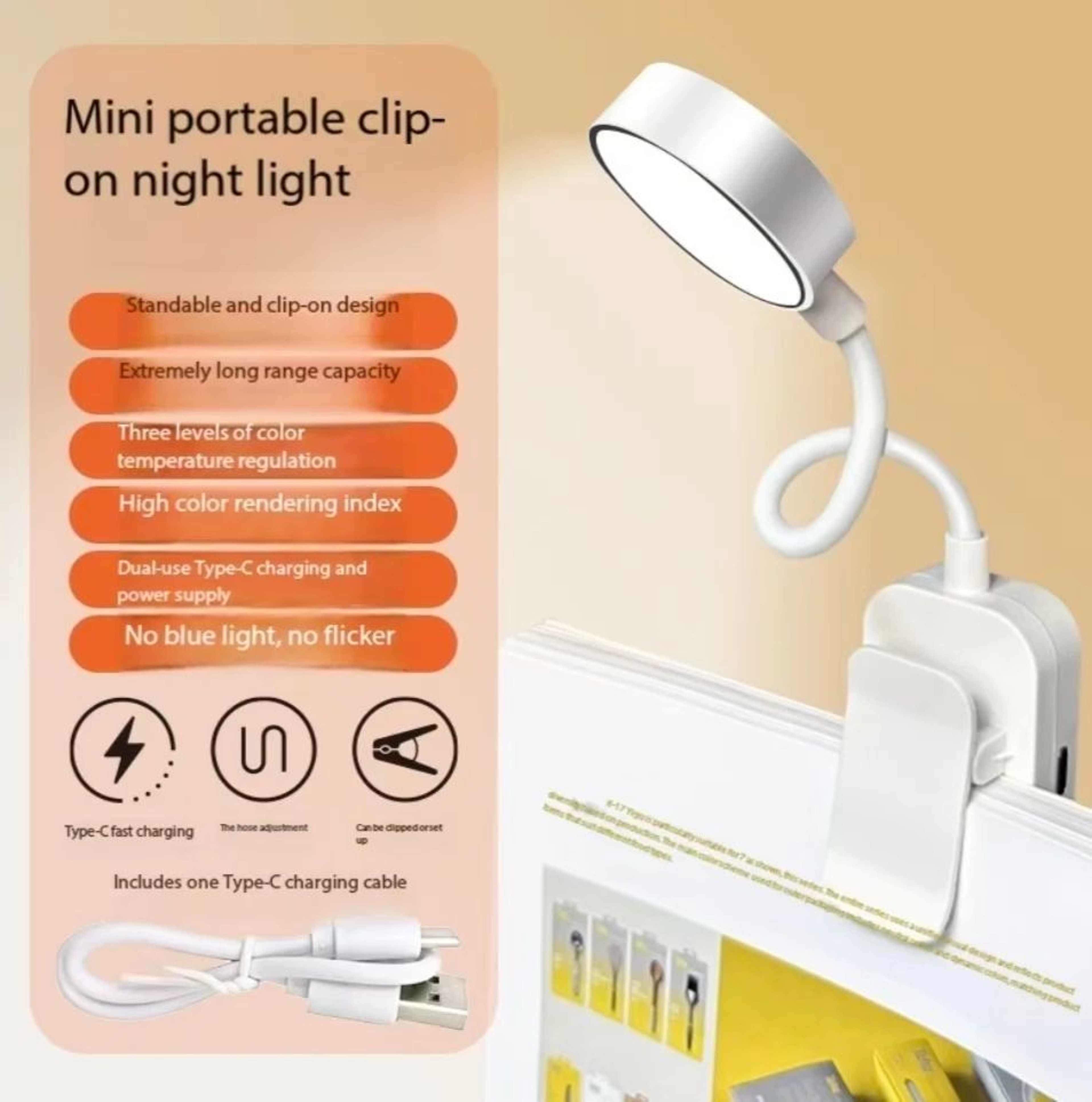Mini Folding Rechargeable LED Book Light With Stepless Dimming 3