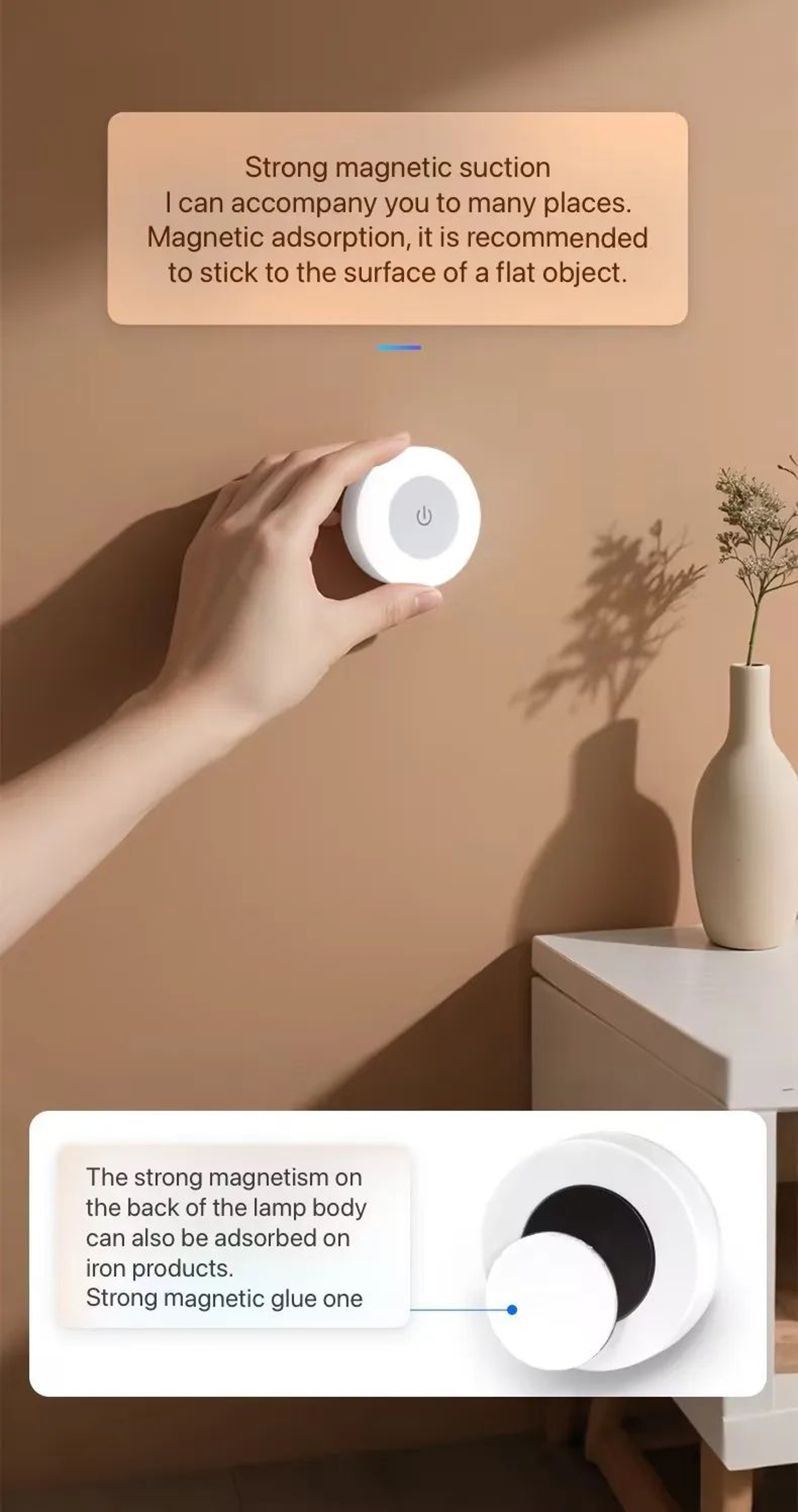 HOMEFISH Rechargeable Round Magnetic Night Light With Touch Control 5