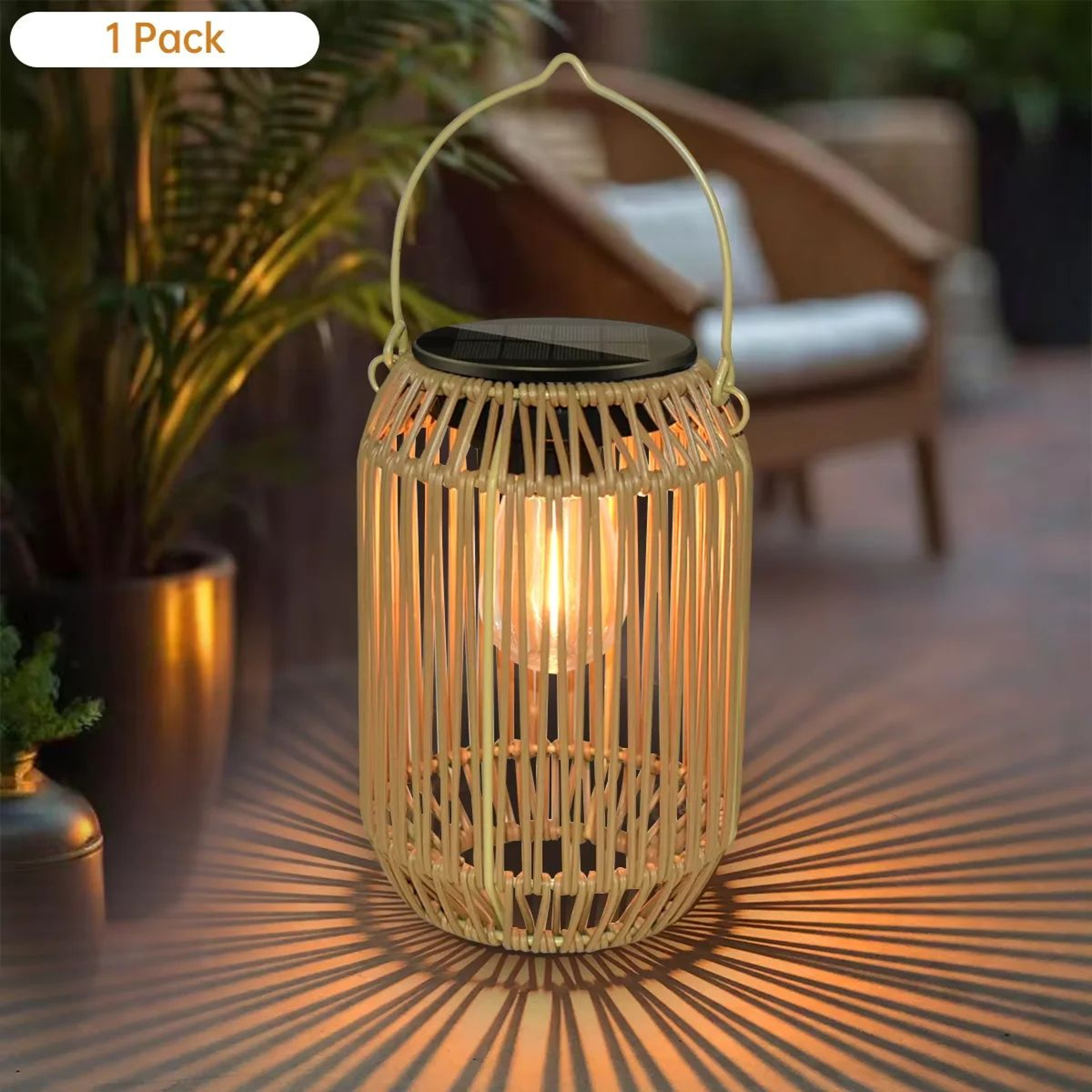 Boho Solar Hanging Rattan Style Lantern For Garden And Patio 2