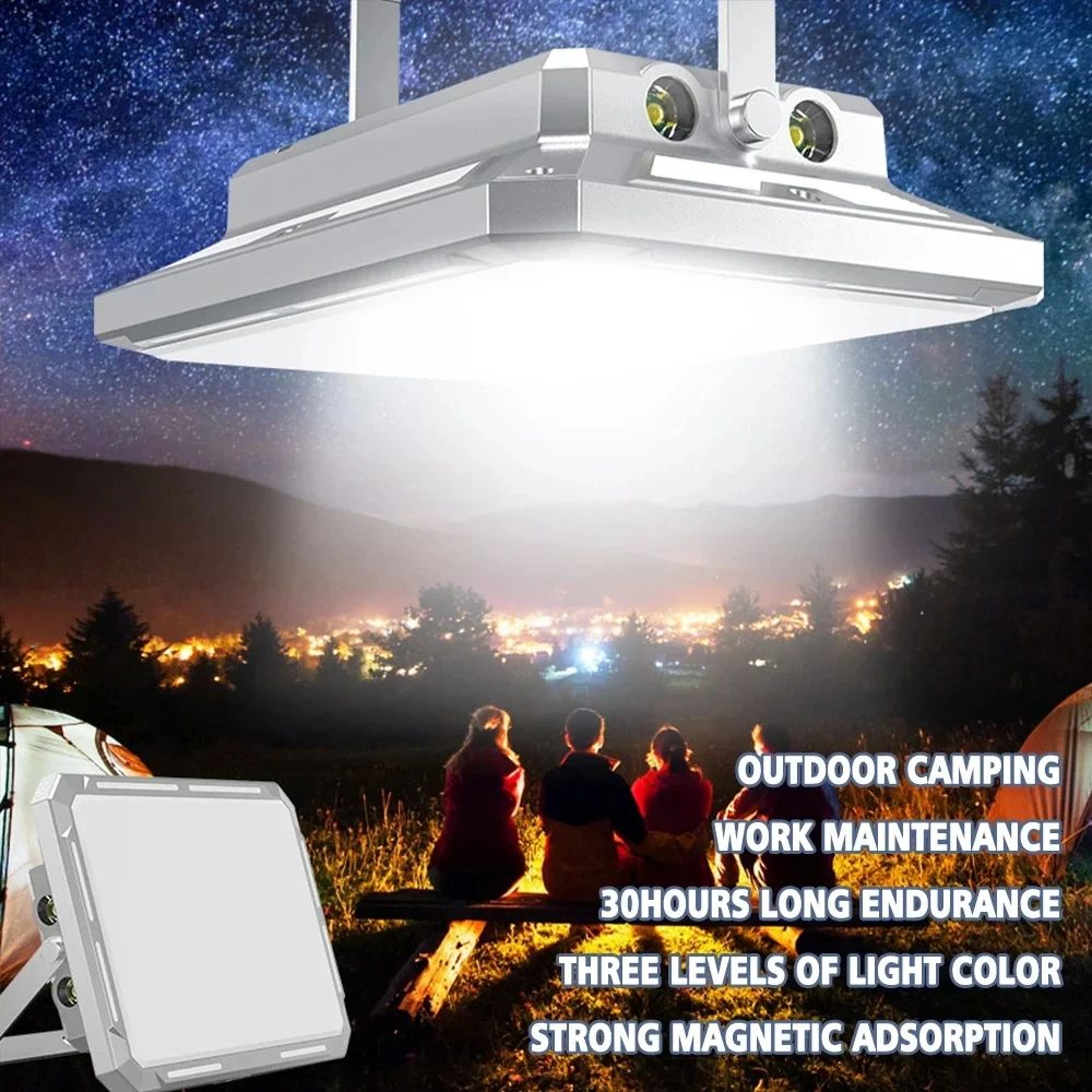Portable Rechargeable LED Camping Light With Searchlight And Hanging Design 0