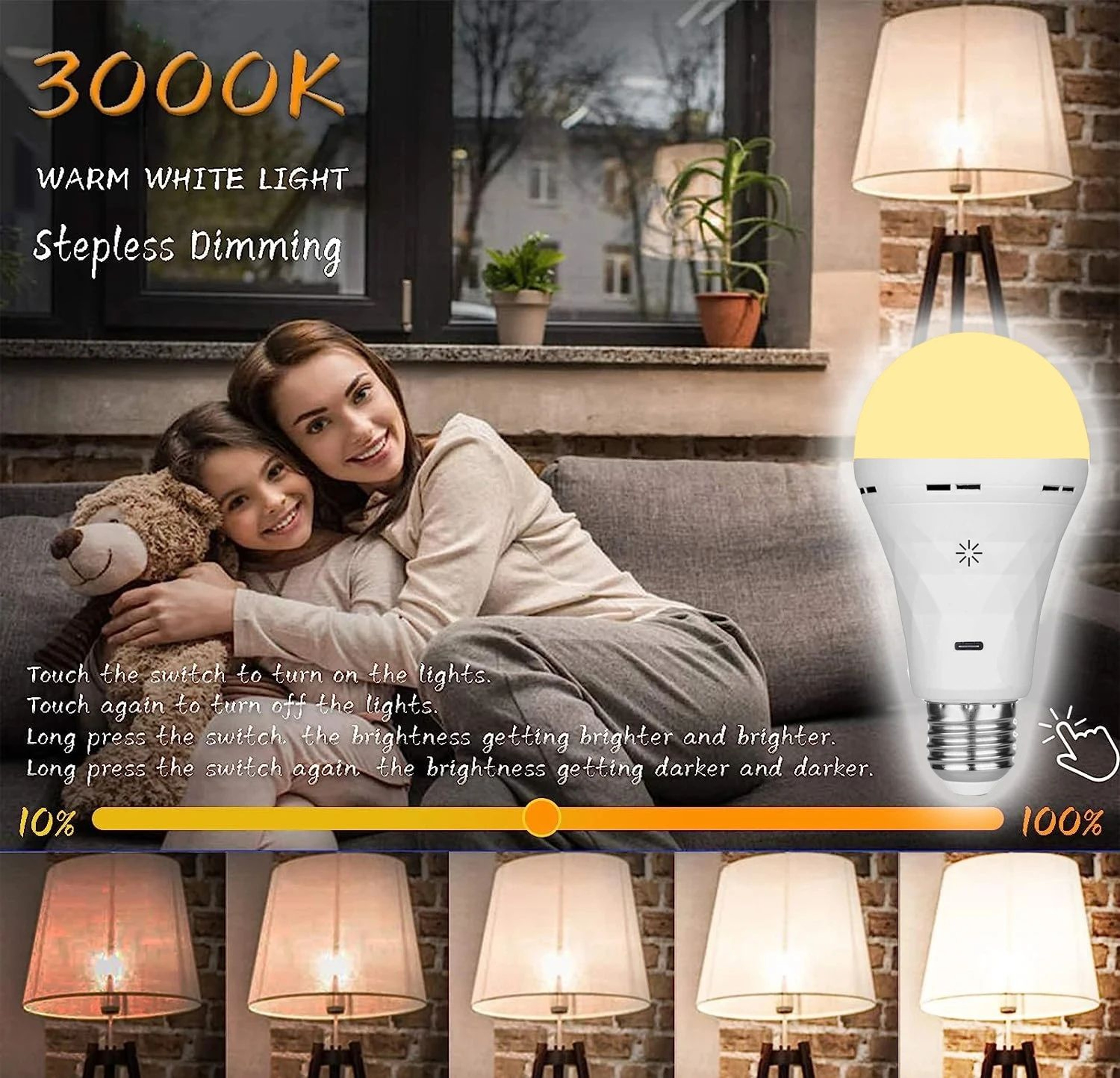 HOMEFISH Rechargeable E27 LED Bulb With Touch Dimming And Timer 6