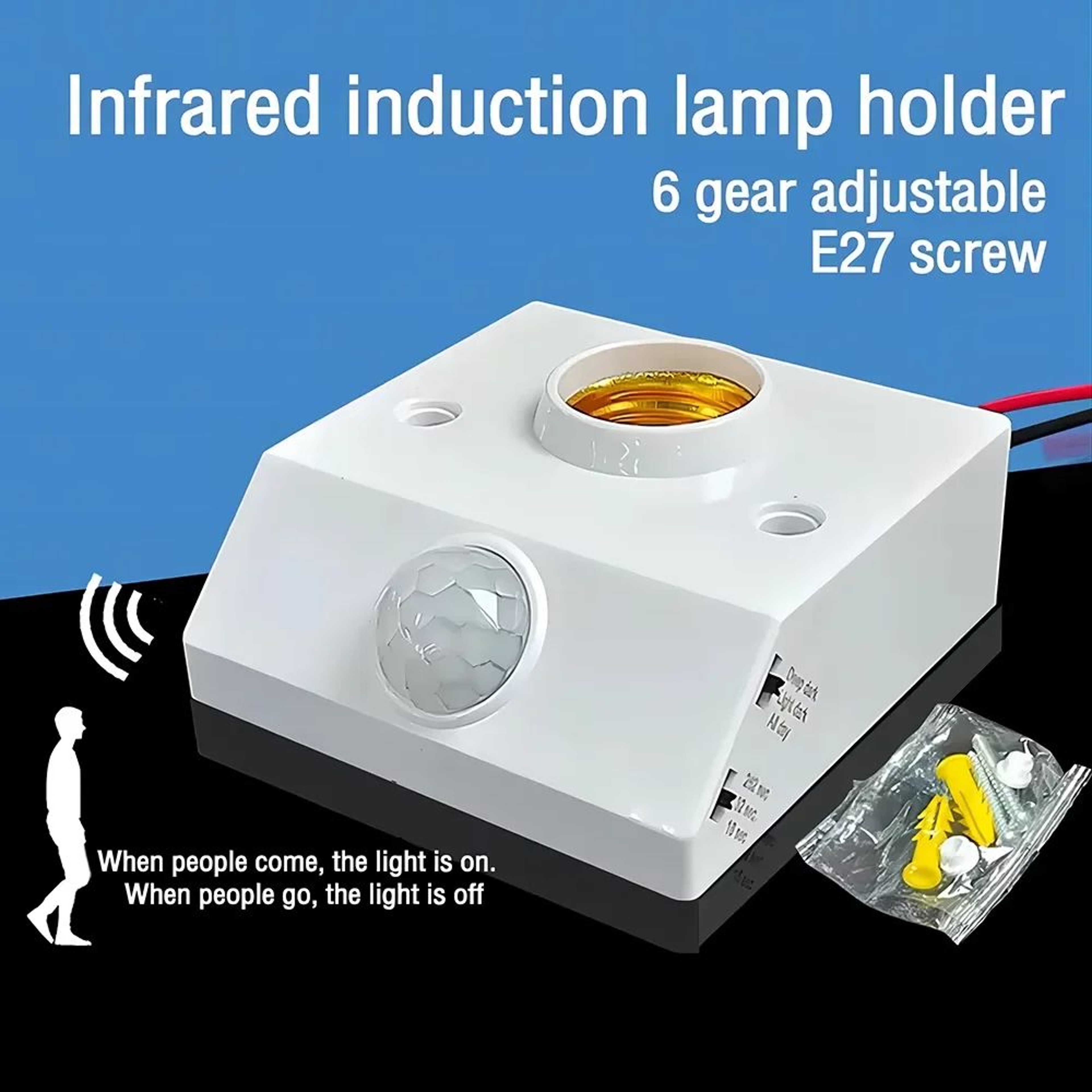 E27 Infrared Motion Sensor Wall Lamp Holder AC110 To 240V 6