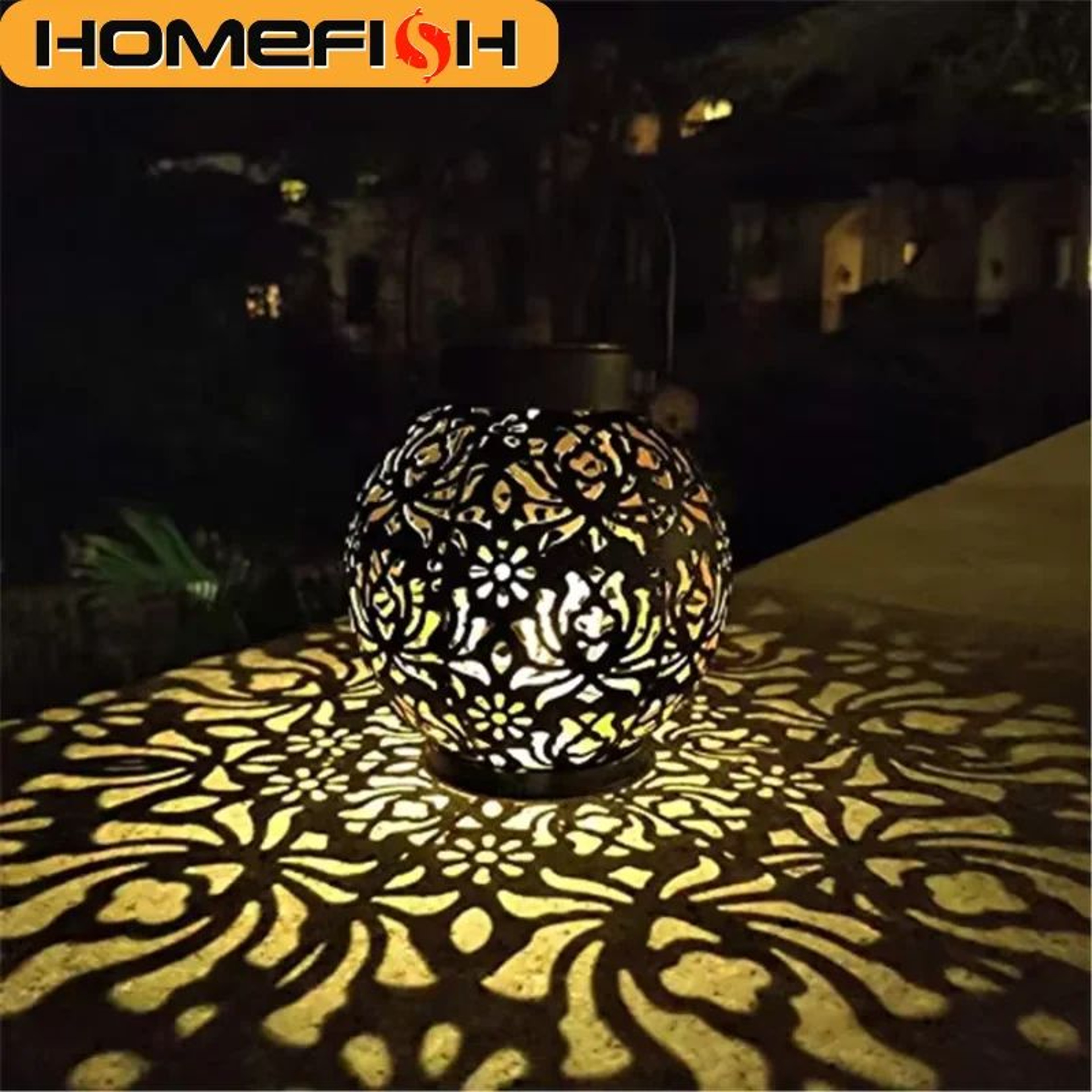 HOMEFISH Solar Iron Art Hanging Lantern With Decorative LED Projection 0