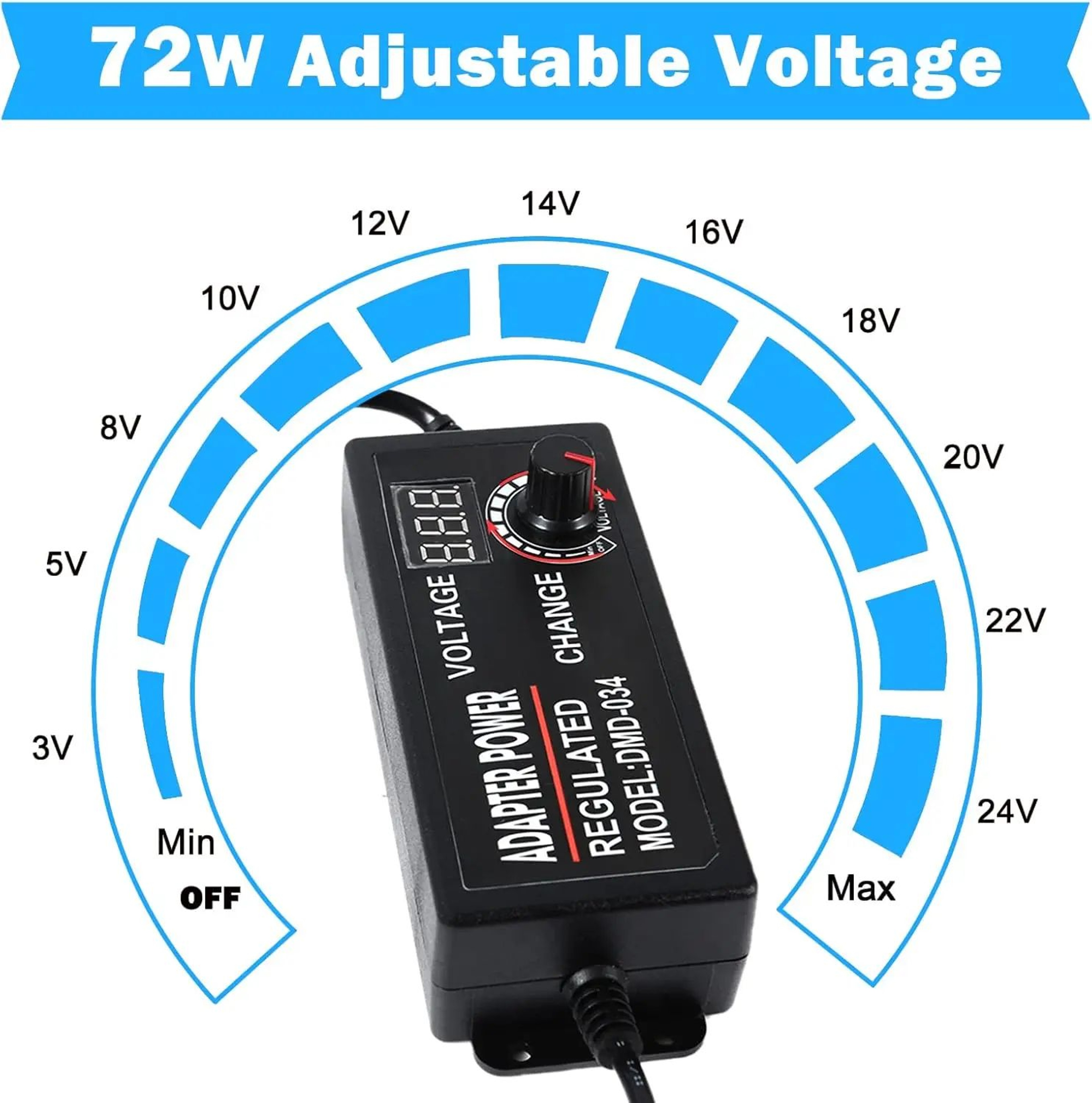 Adjustable DC Power Adapter With Display And Voltage Control Knob 2