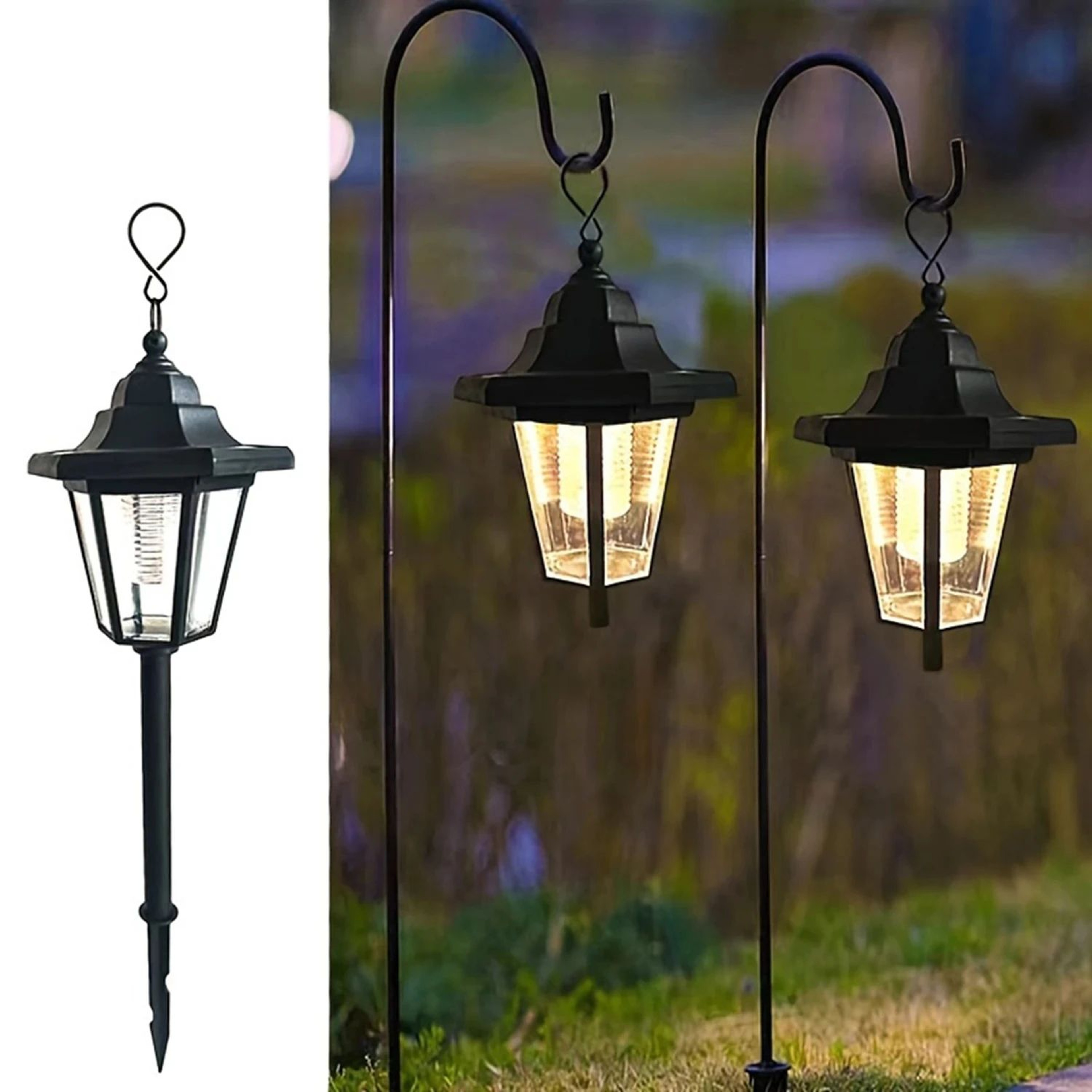 Vintage Hexagon Solar LED Garden Pathway Lights Set Of 2 0