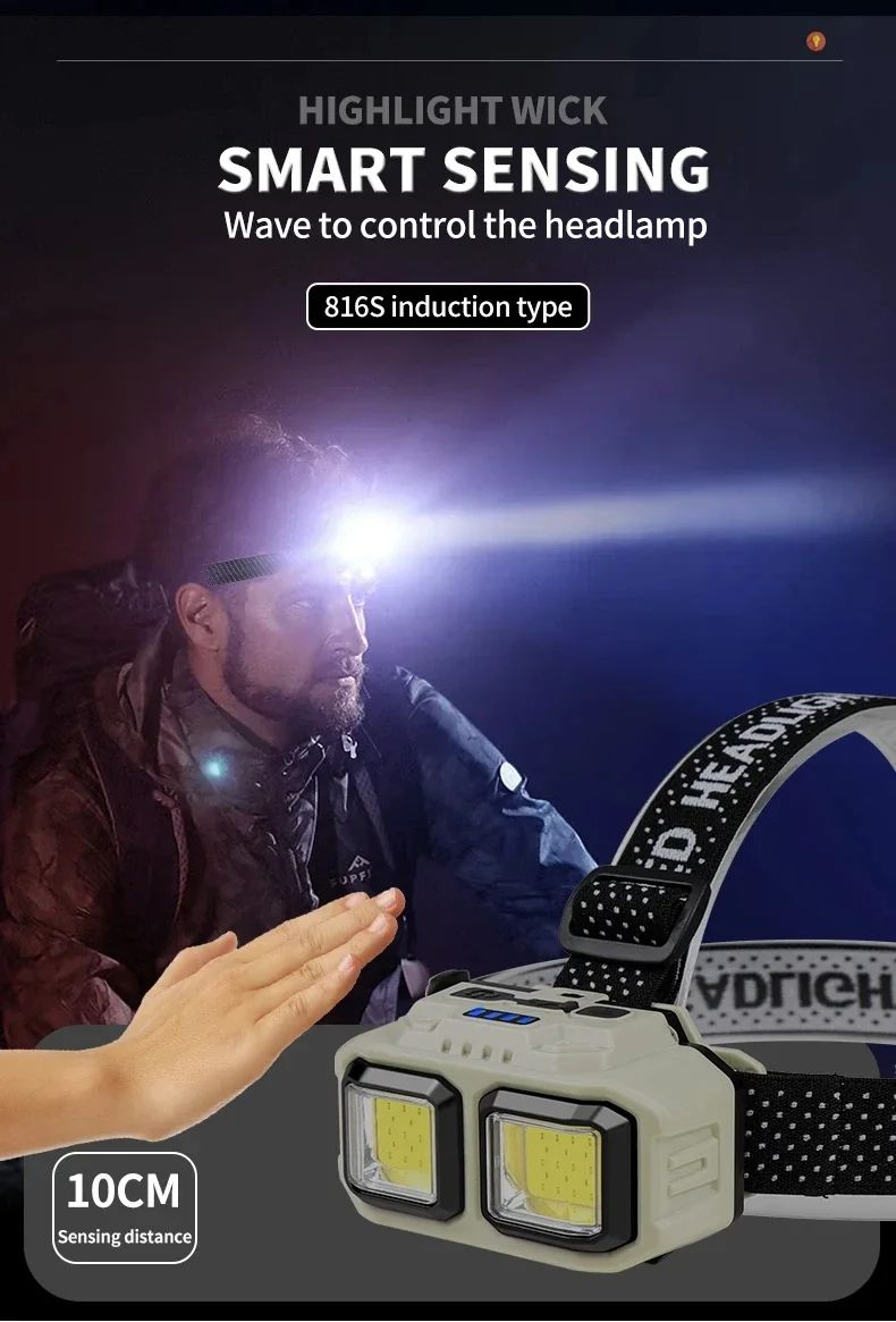USB Rechargeable COB LED Sensor Headlamp for Camping and Work – view 13