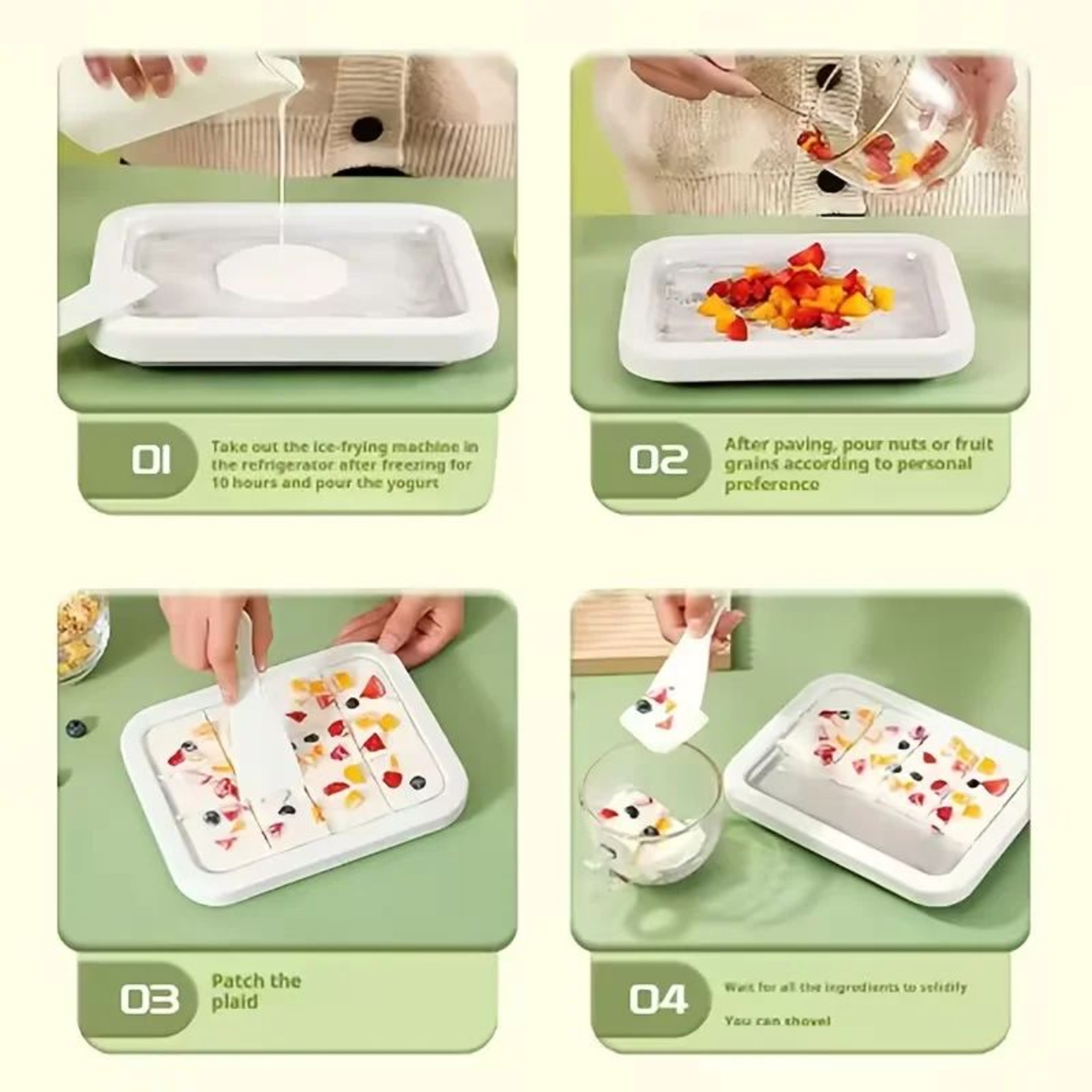 DIY Rolled Ice Cream Maker Pan With Scraper For Frozen Desserts 5