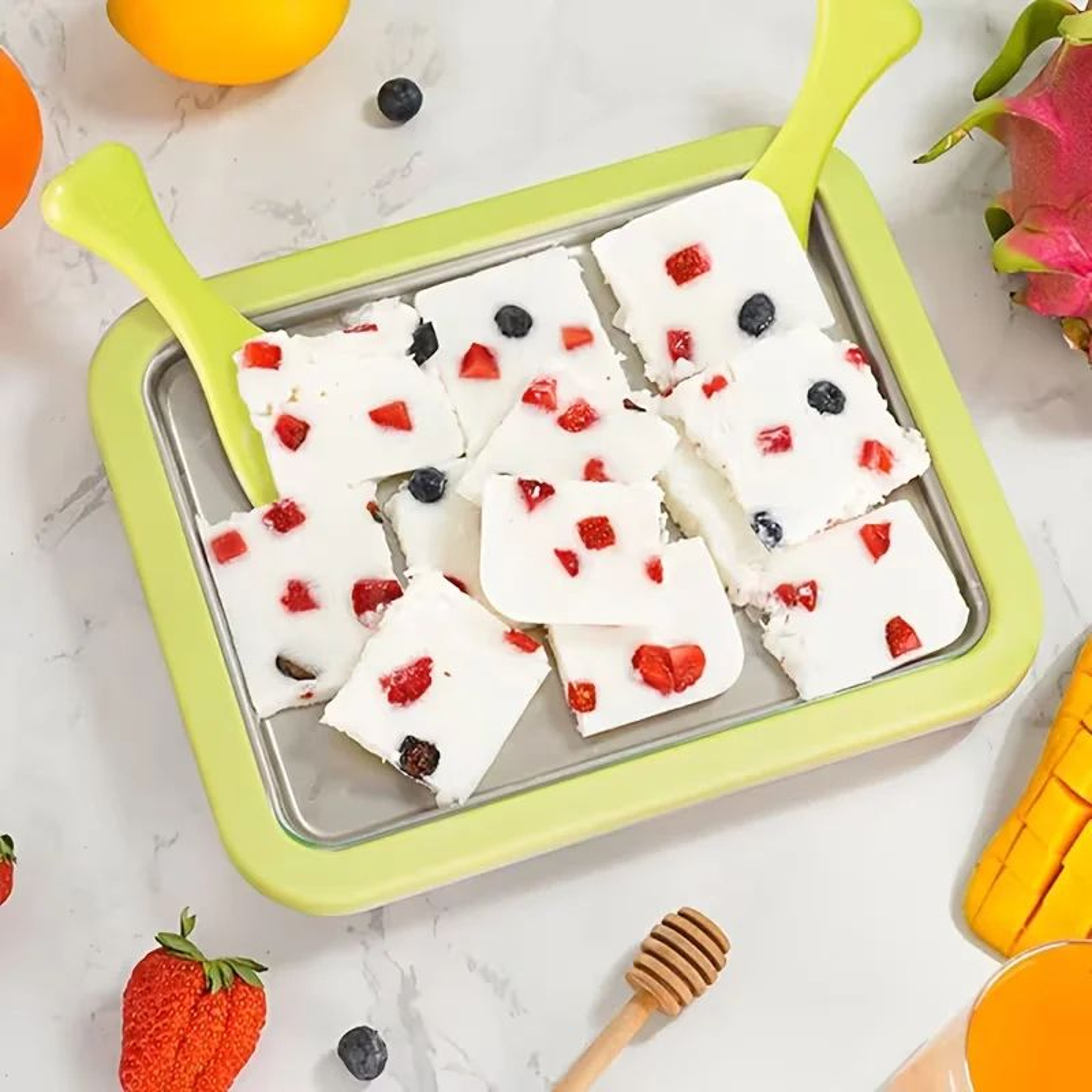 Stainless Steel Rolled Ice Cream Maker Pan With Two Scrapers 10