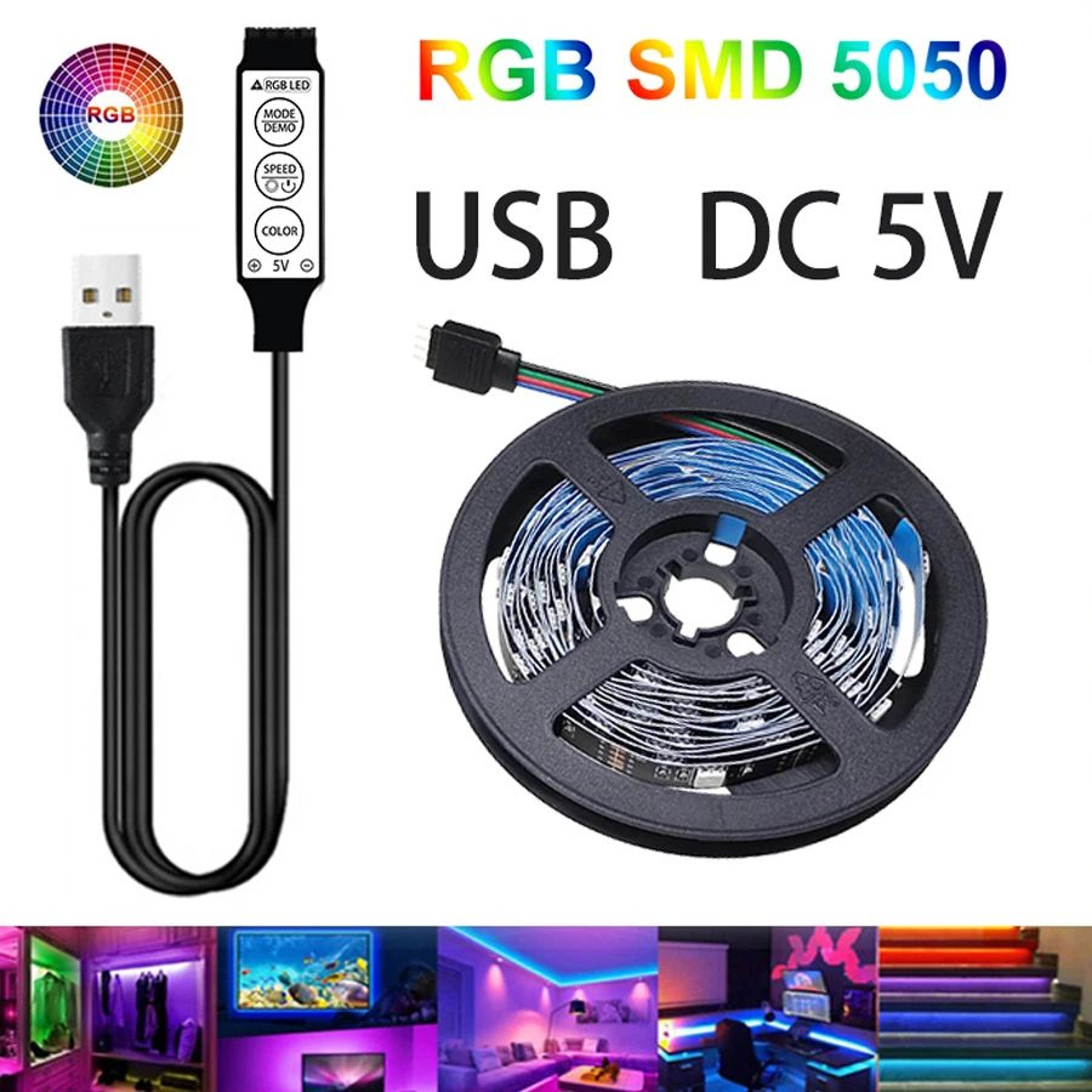 RGB 5050 LED Strip Light With Sound Sensor For TV Backlighting 0