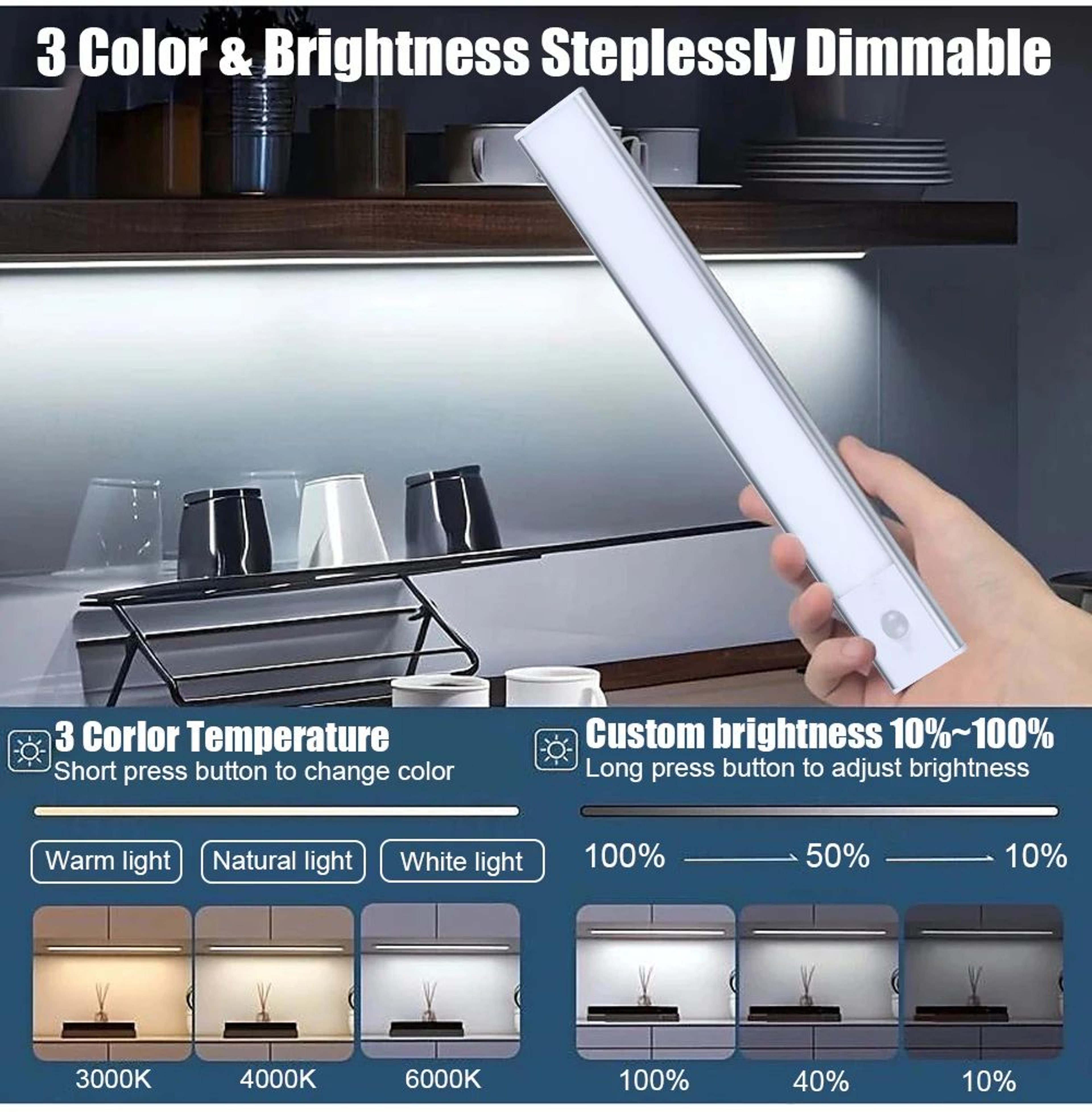 USB Rechargeable Motion Sensor LED Cabinet Light For Kitchen And Wardrobe 2