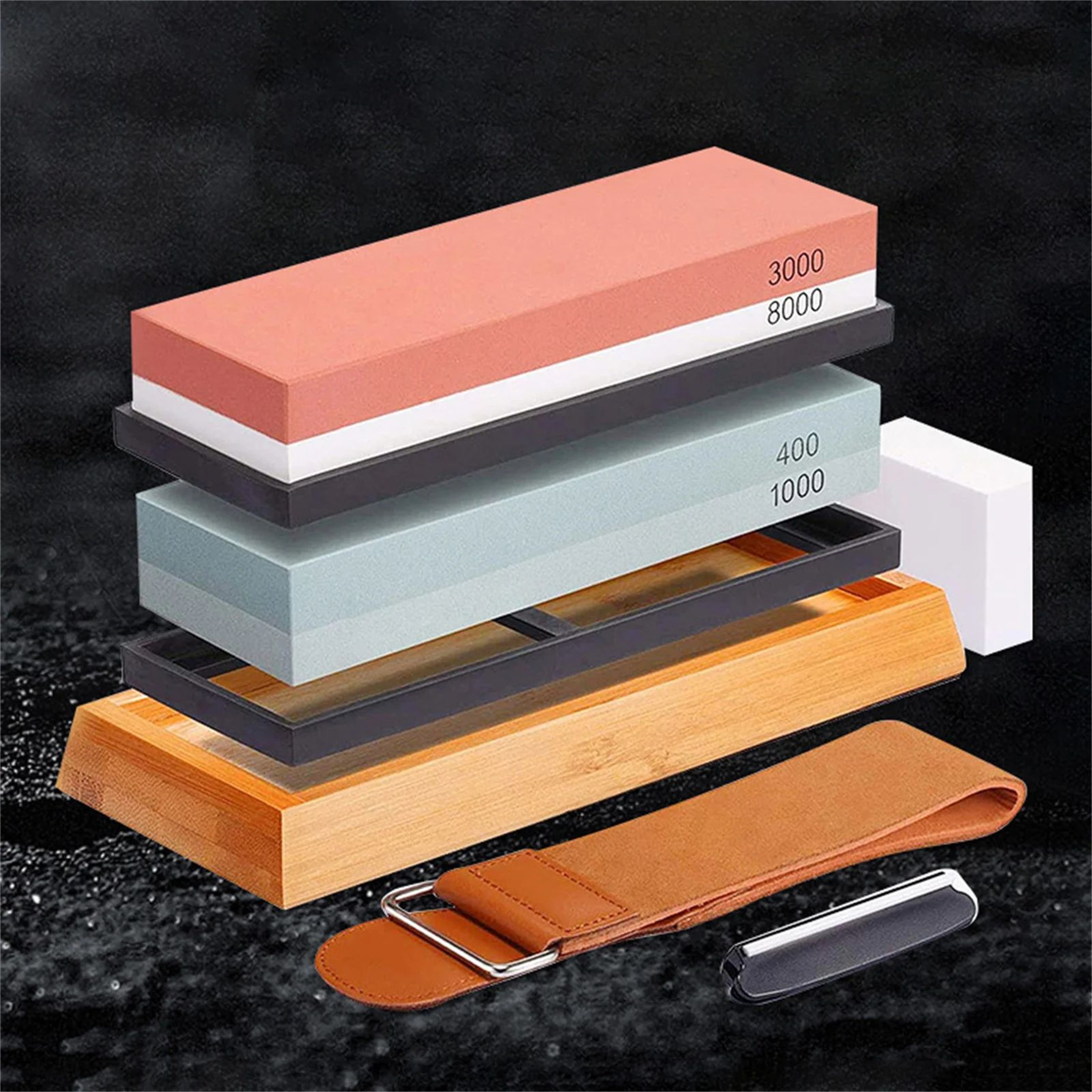 Dual Sided Knife Sharpening Stone Kit With Bamboo Base And Angle Guide 5