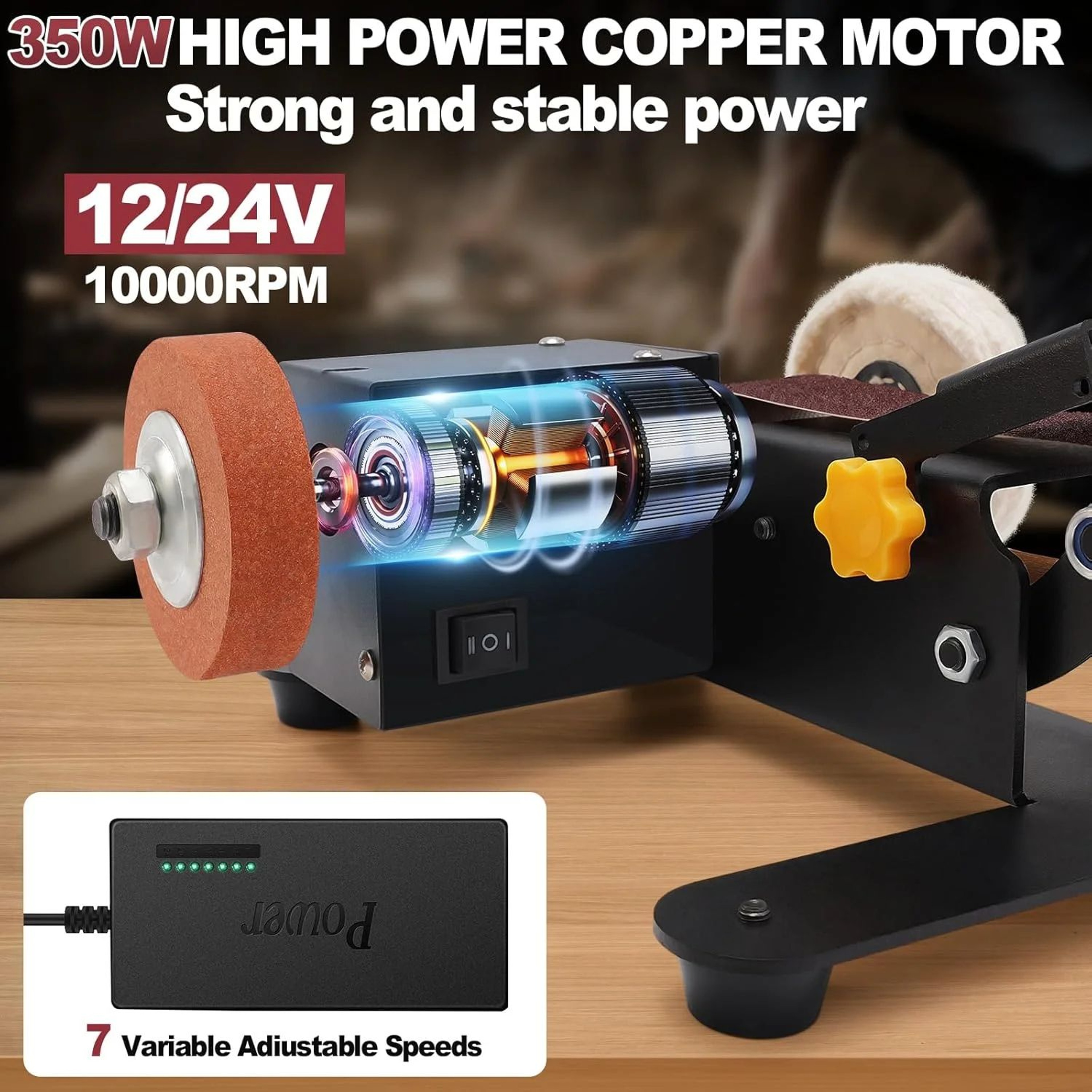 350W Adjustable Angle Benchtop Belt Sander With 10 Sanding Belts 1