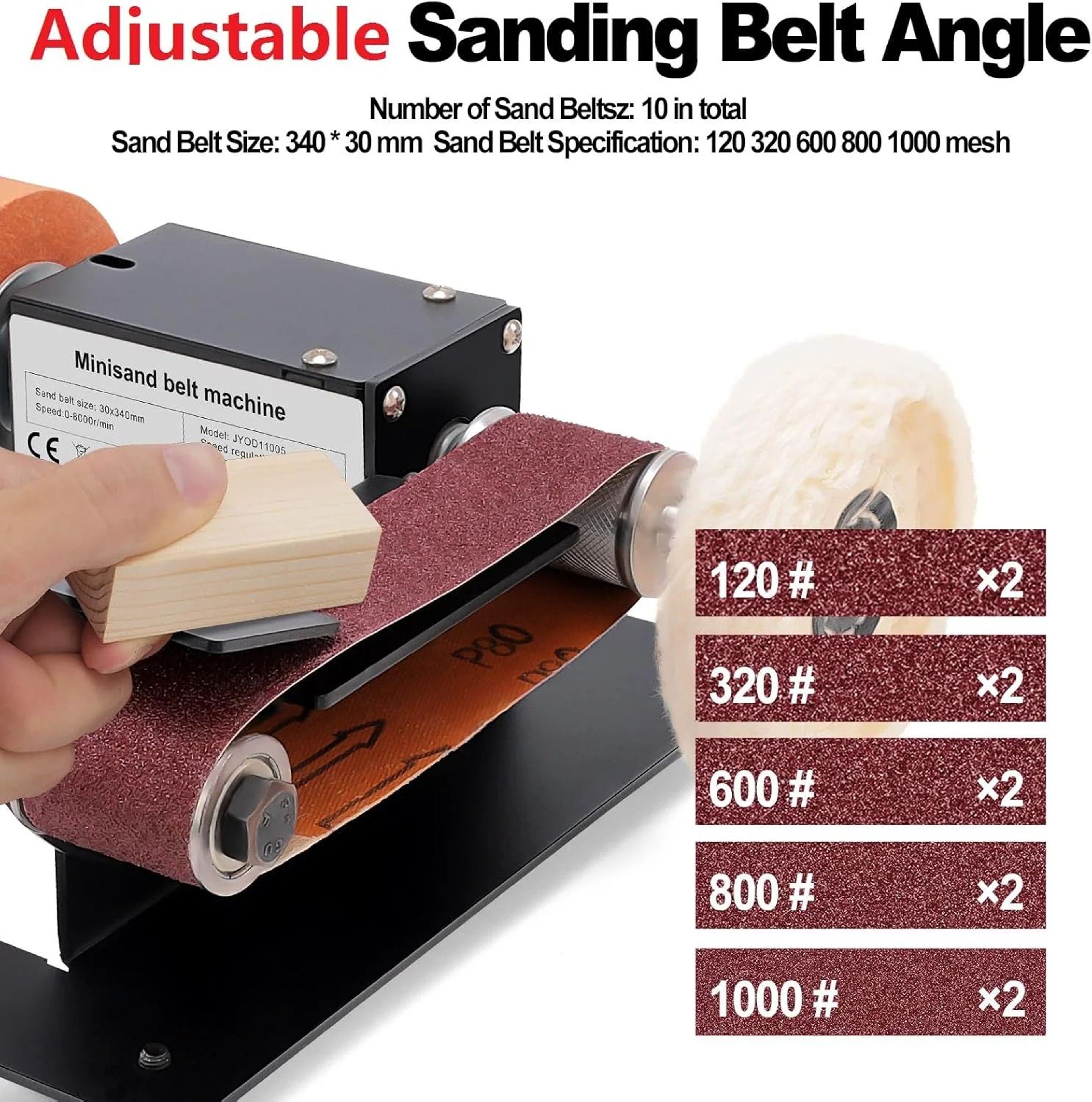 350W Adjustable Angle Benchtop Belt Sander With 10 Sanding Belts 3