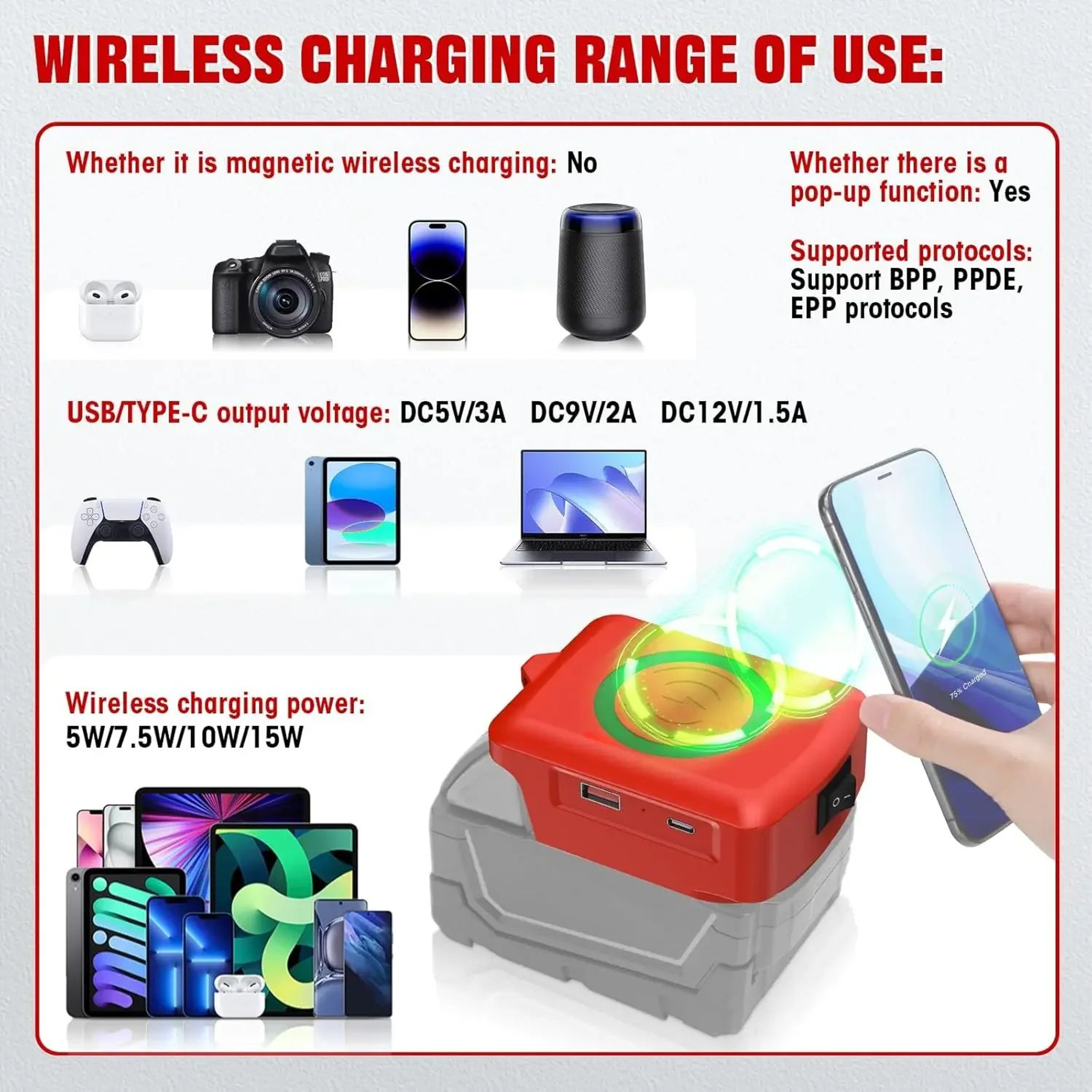 Wireless Phone Charging USB Adapter For Milwaukee 18V Batteries 1
