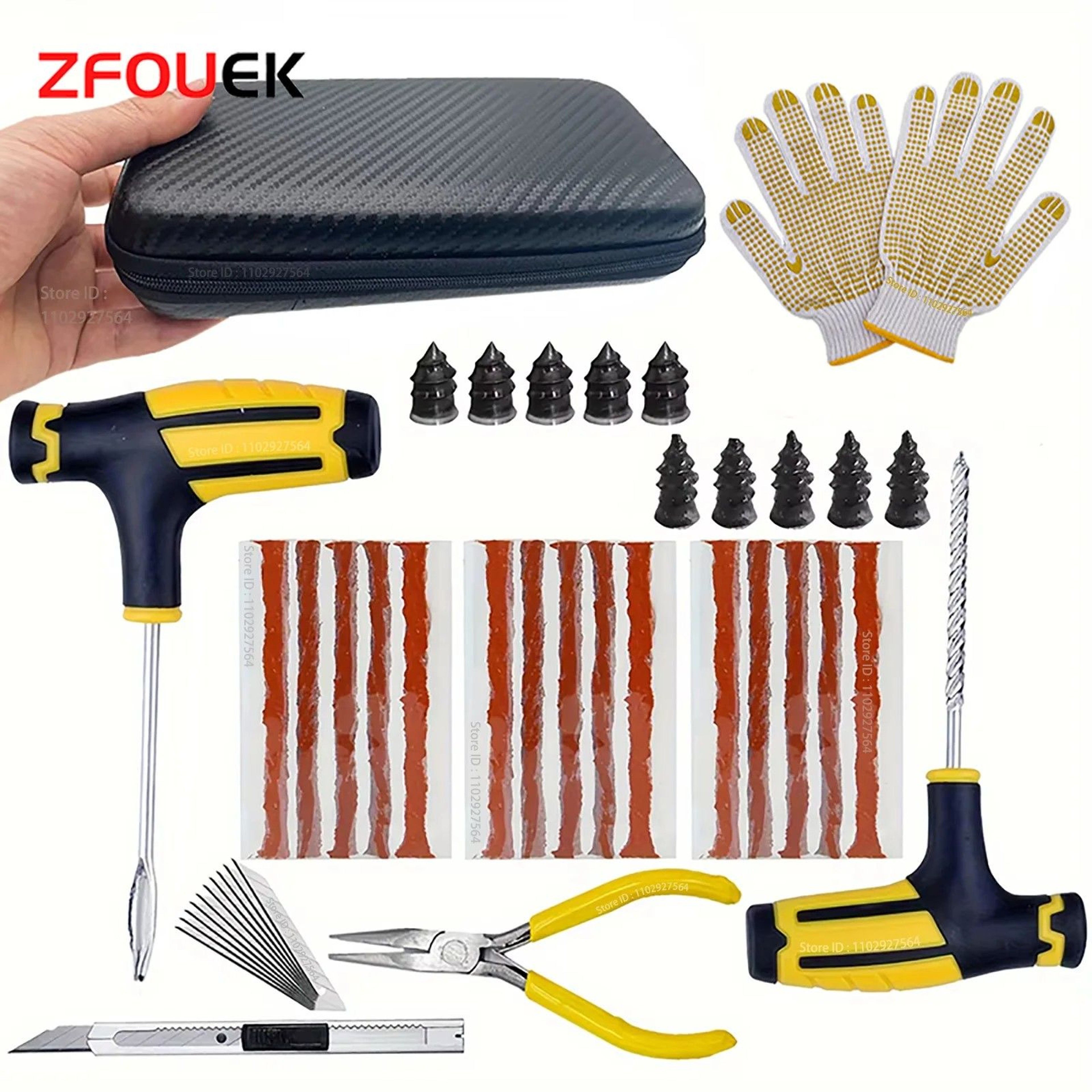 RoadGuard Complete Tire Repair Kit Emergency Plug  Seal Set With Tire Strips  Glue 0