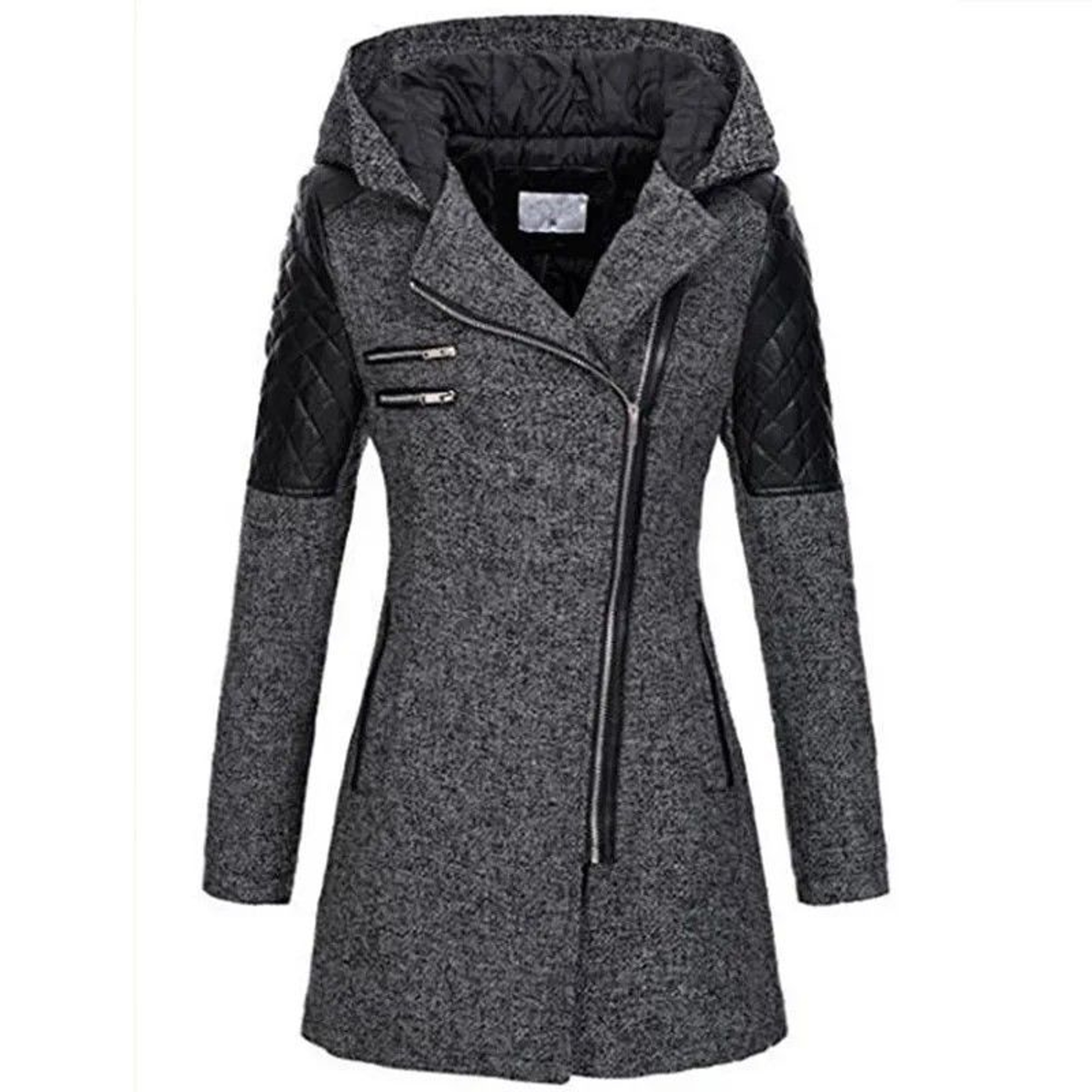 Autumn  Winter Hooded Woolen DiagonalZip Coat For Women 3