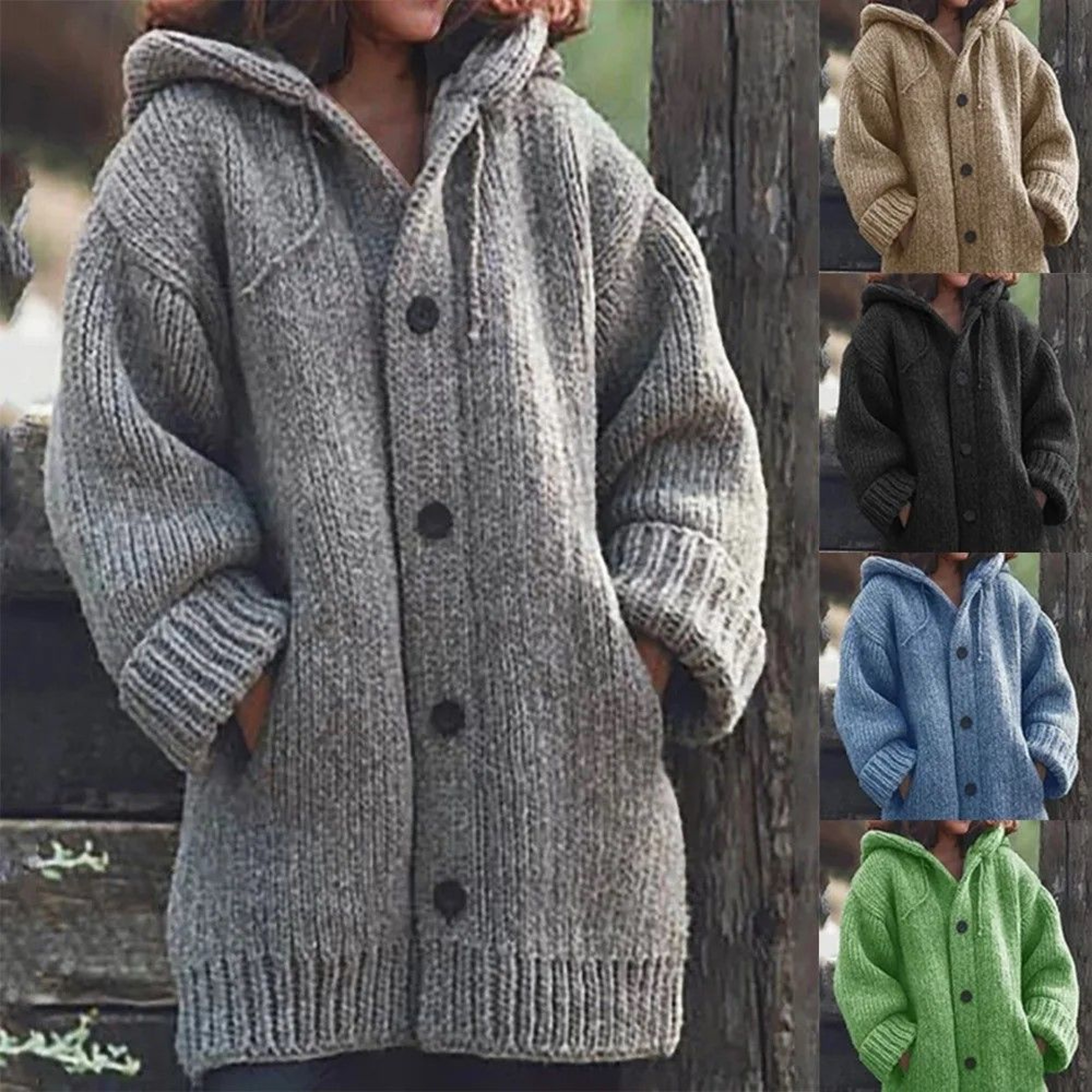 Warm Luxe Womens Chunky Knit ButtonDown Cardigan Coat With Pockets 0