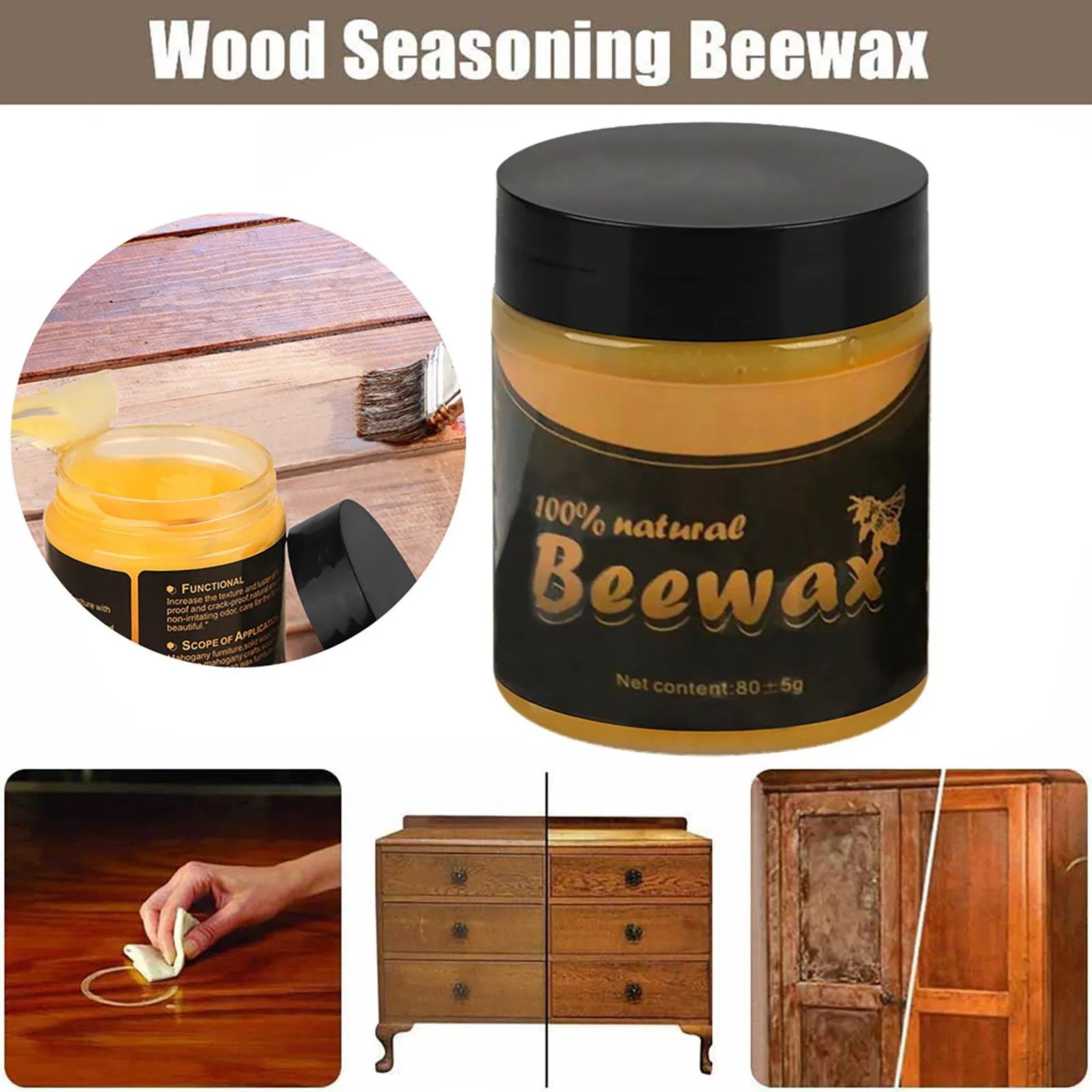 Natural Thrive Wood Furniture Wax Premium Beeswax Furniture Polish  Complete Wood Care Solution 0