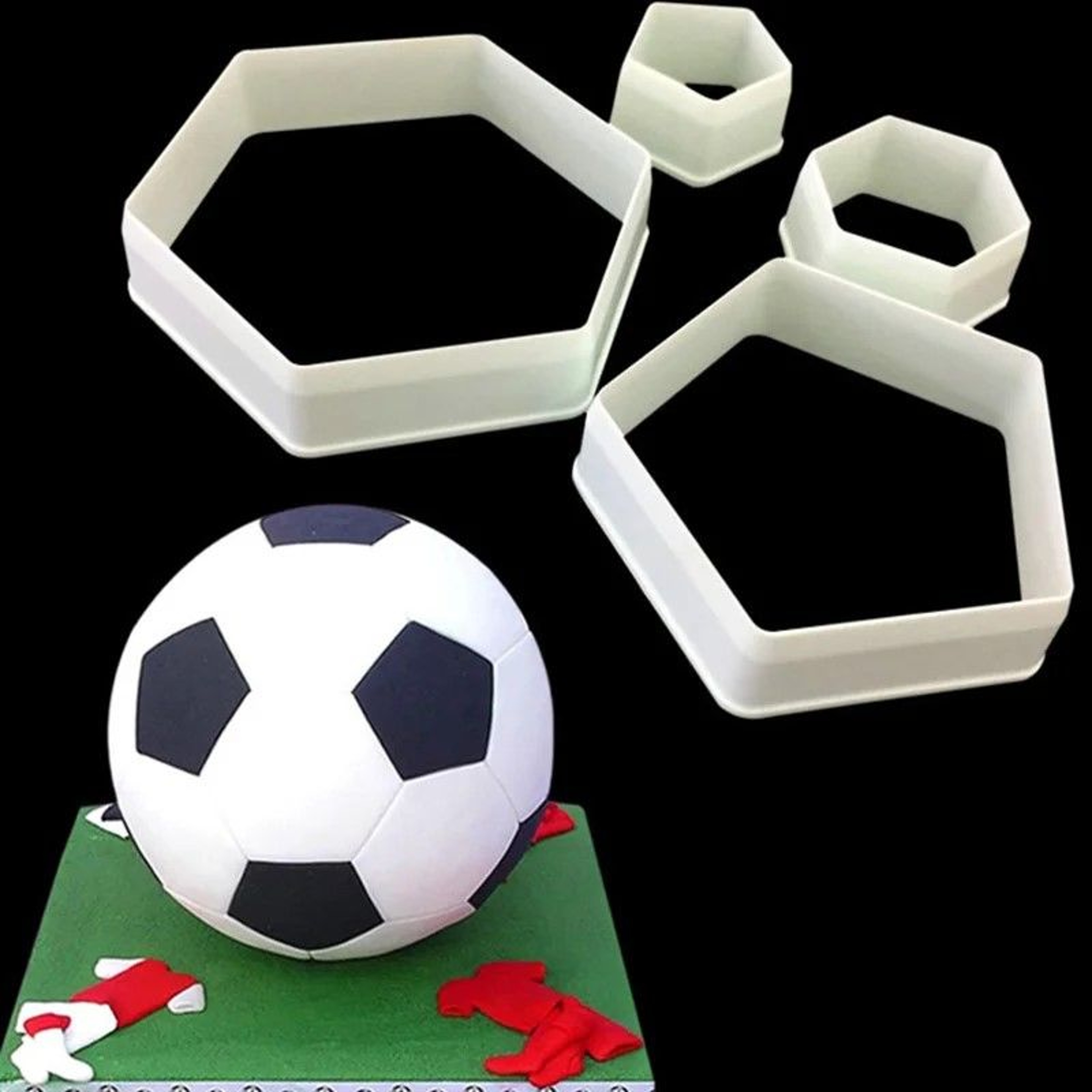SoccerThemed Hexagon Cookie Cutter Set  4 Sizes Fondant  Cookie Mold 0