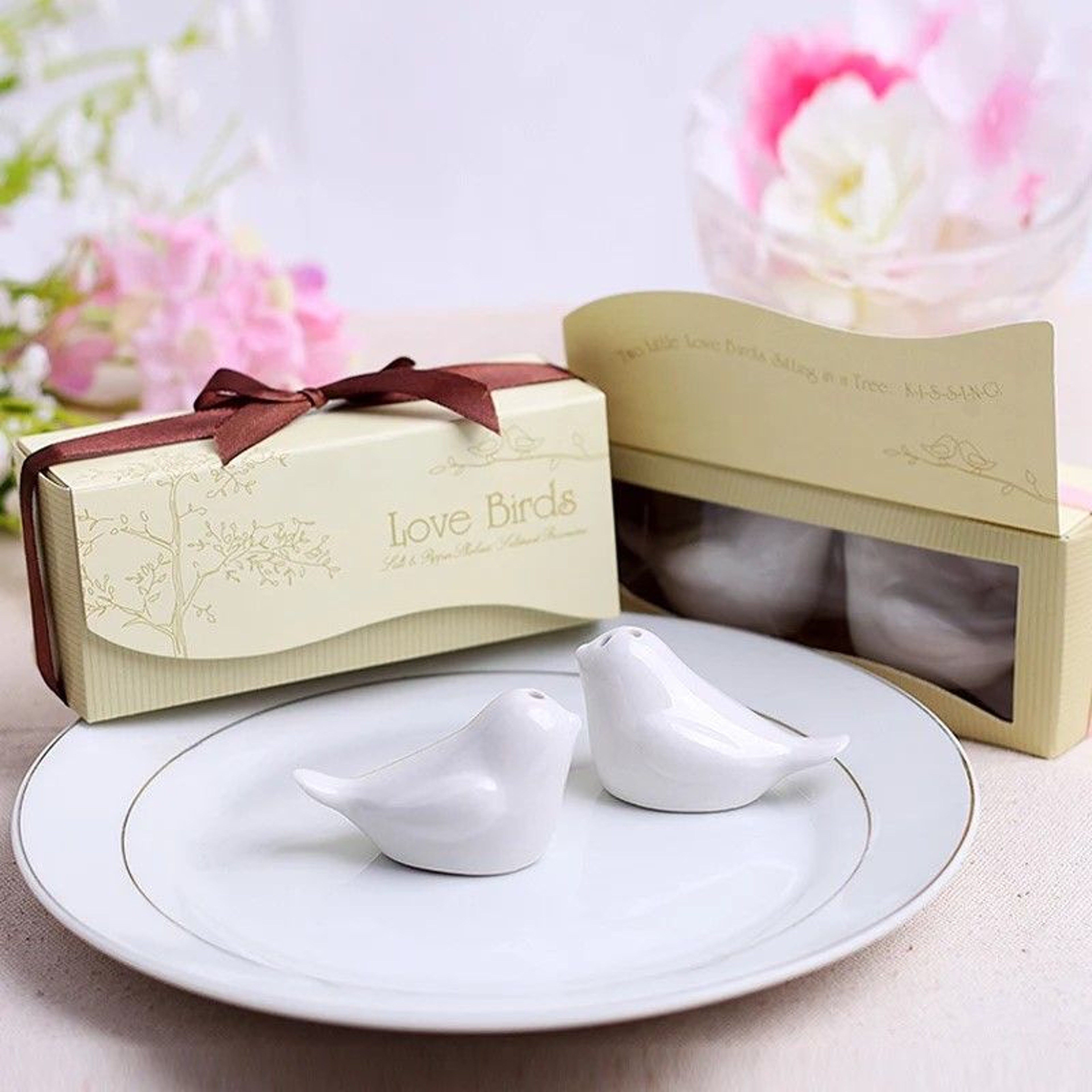 LoveBird Ceramic Salt  Pepper Shaker Set  Elegant Wedding Favors  Guest Gifts 0