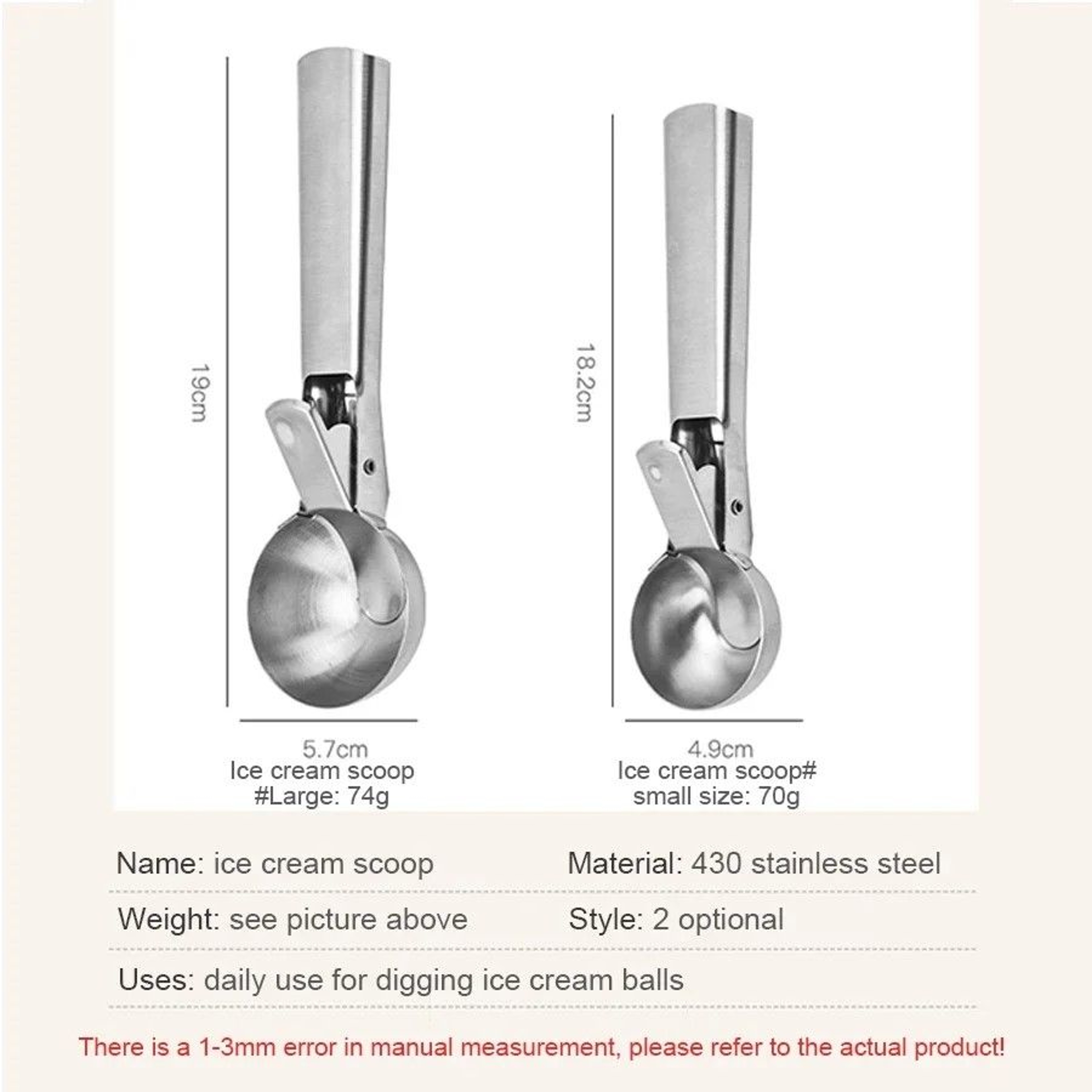 Stainless Steel DualPurpose Ice Cream  Fruit Scoop 9