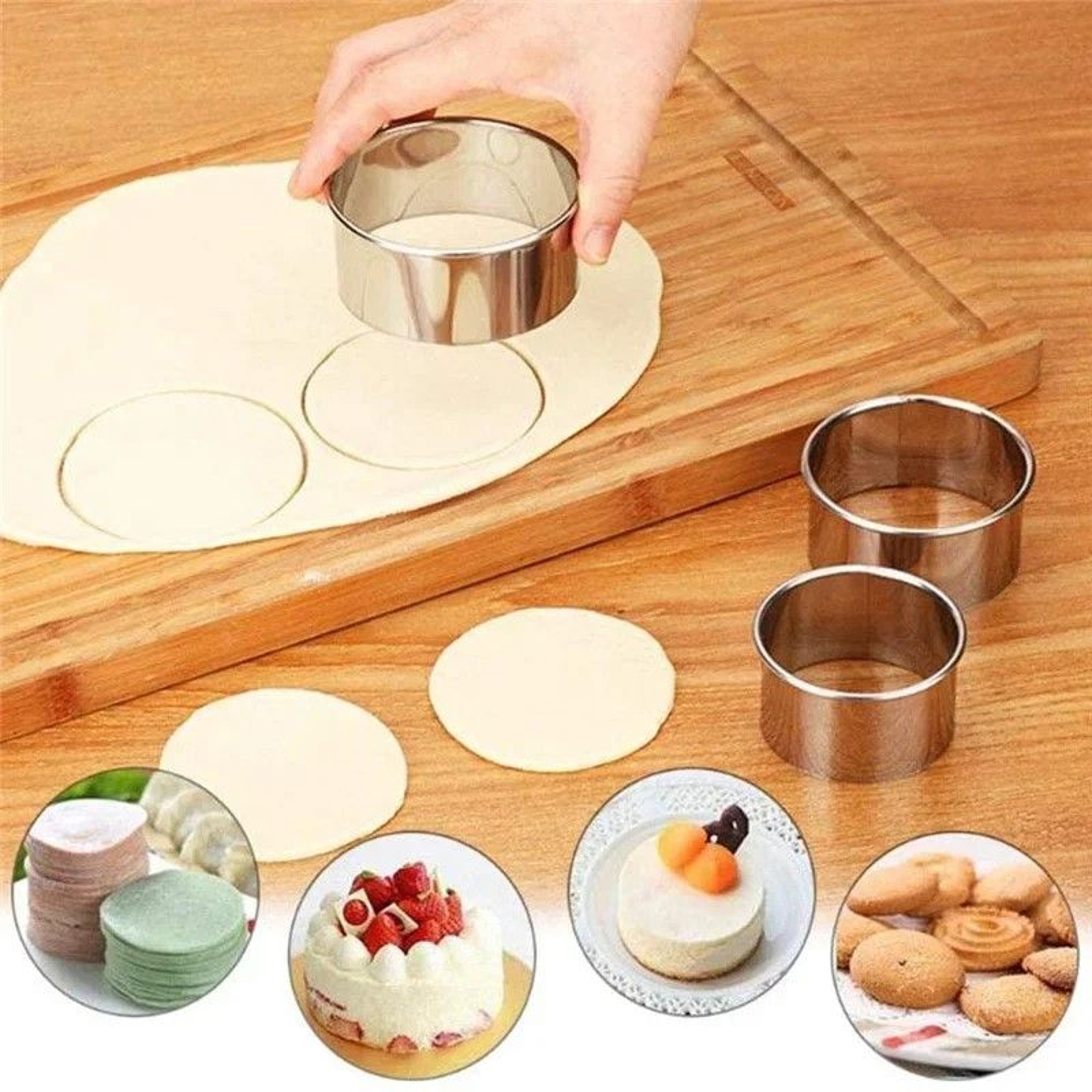 Premium Stainless Steel Round Biscuit  Dumpling Cutter  5Piece Set DIY Pastry  Dough Ring Mold 0