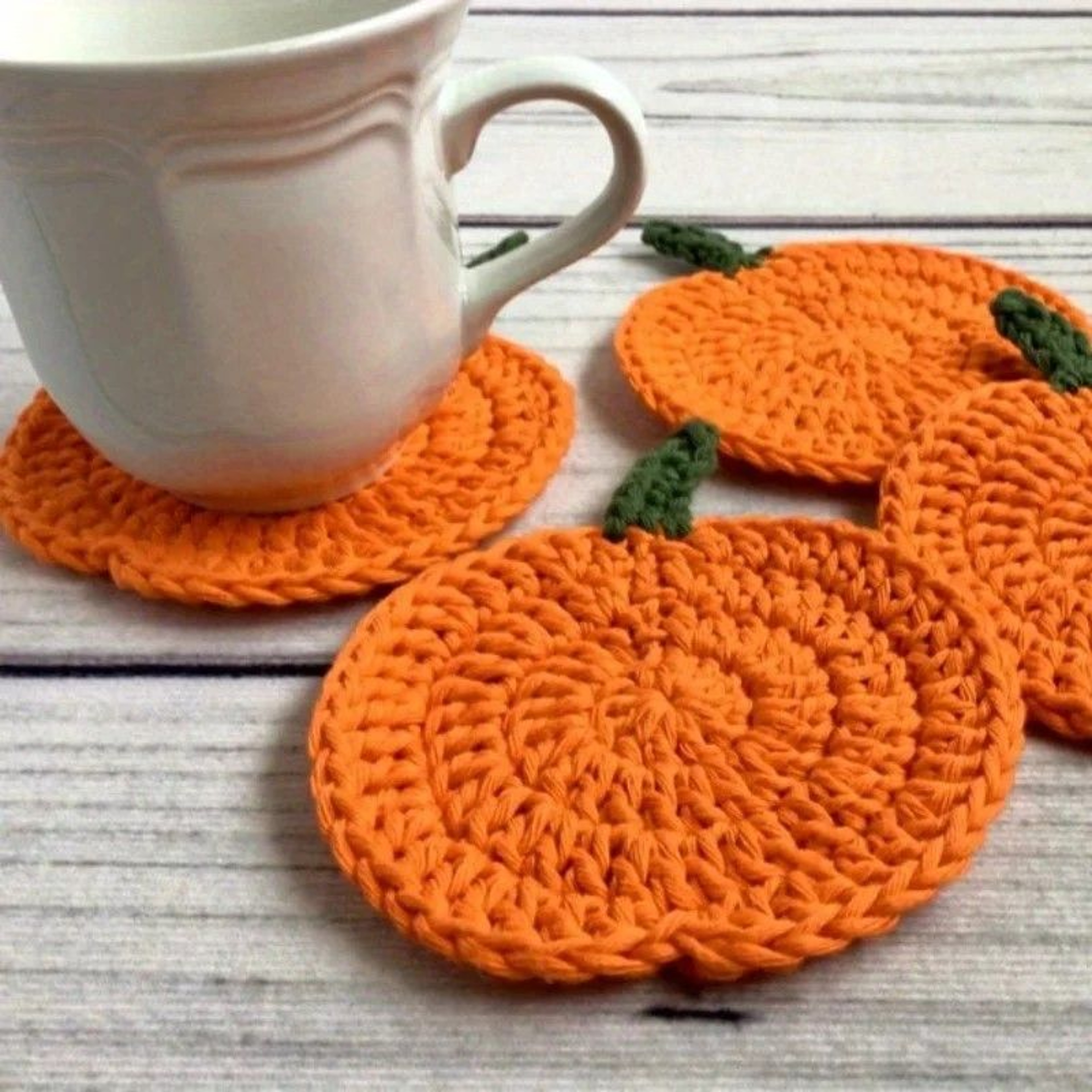 Cozy Pumpkin Crochet Coaster Set  Handcrafted Autumn Drink Pads For Fall Farmhouse Decor  Halloween