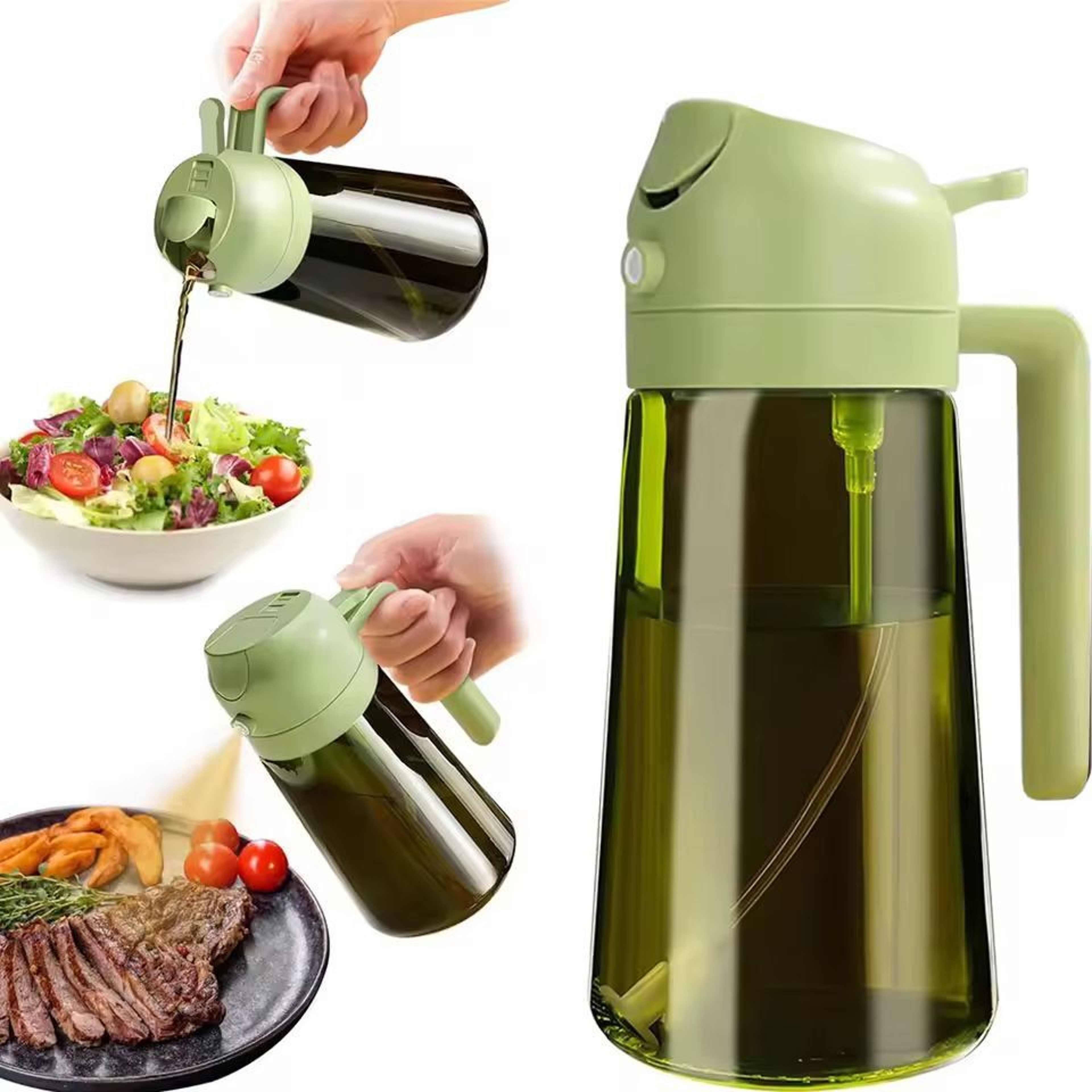 HeritageGuard 470 Ml DarkGreen Glass Oil Dispenser  Sprayer  Premium LightBlocking Kitchen Bottle 8