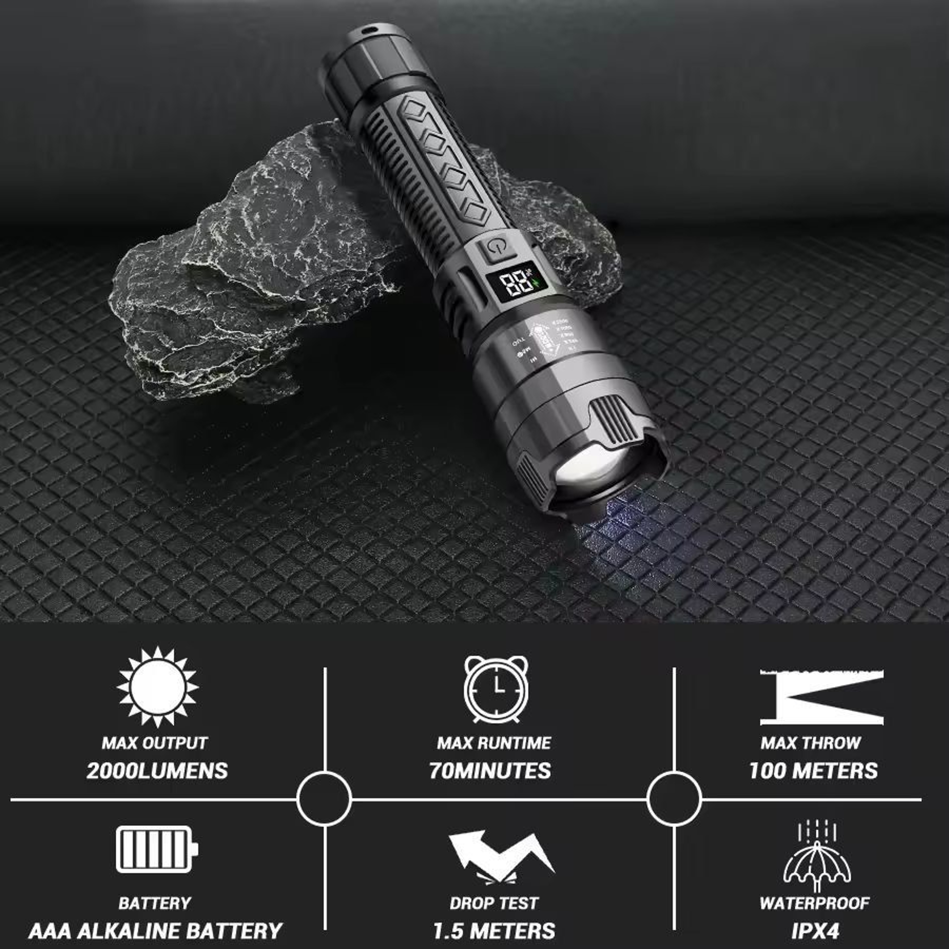 SuperBright 2000LM USB Rechargeable Tactical Flashlight 8
