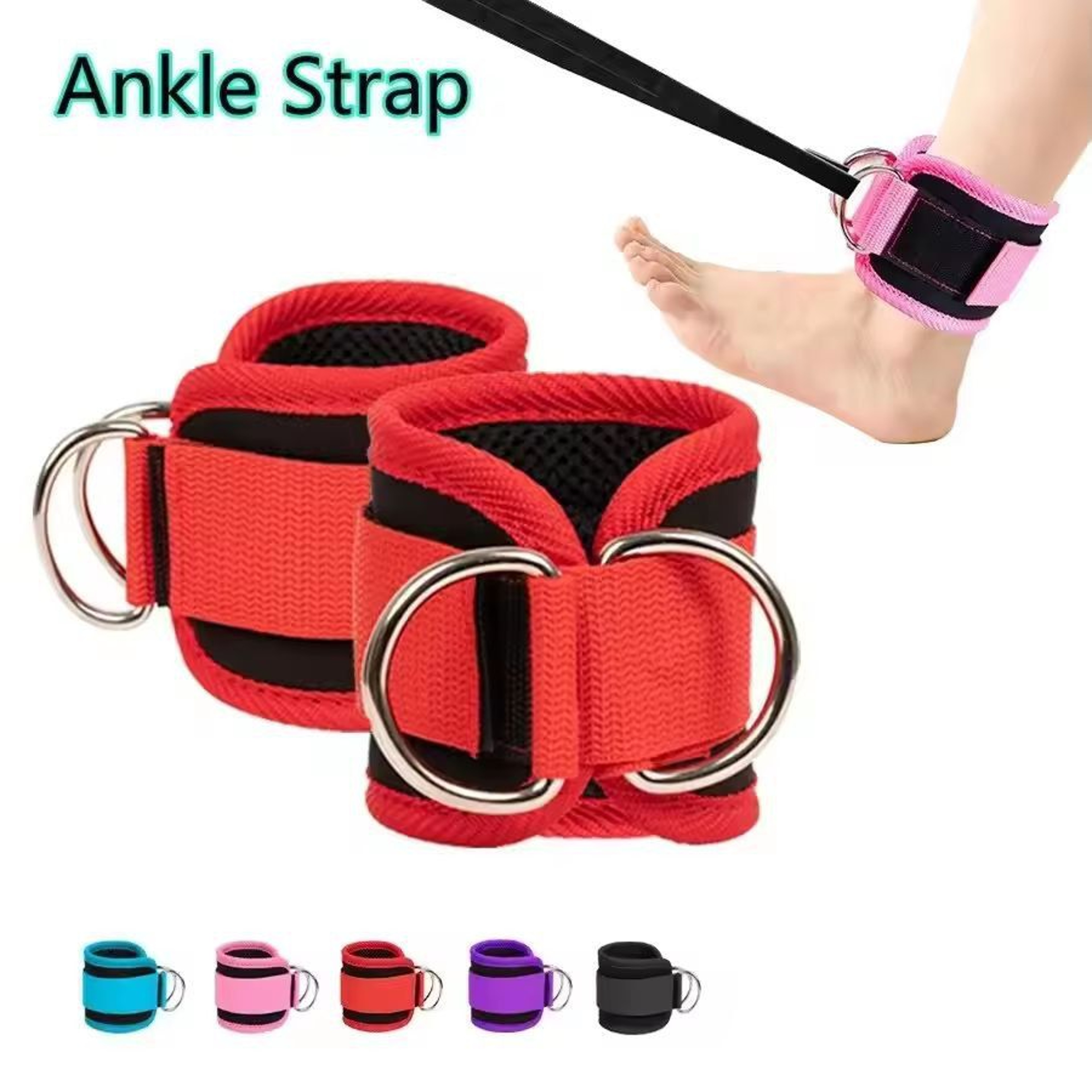 EliteFit Adjustable DRing Ankle Straps  Ultimate Cable  Pulley Leg Workout Support 0