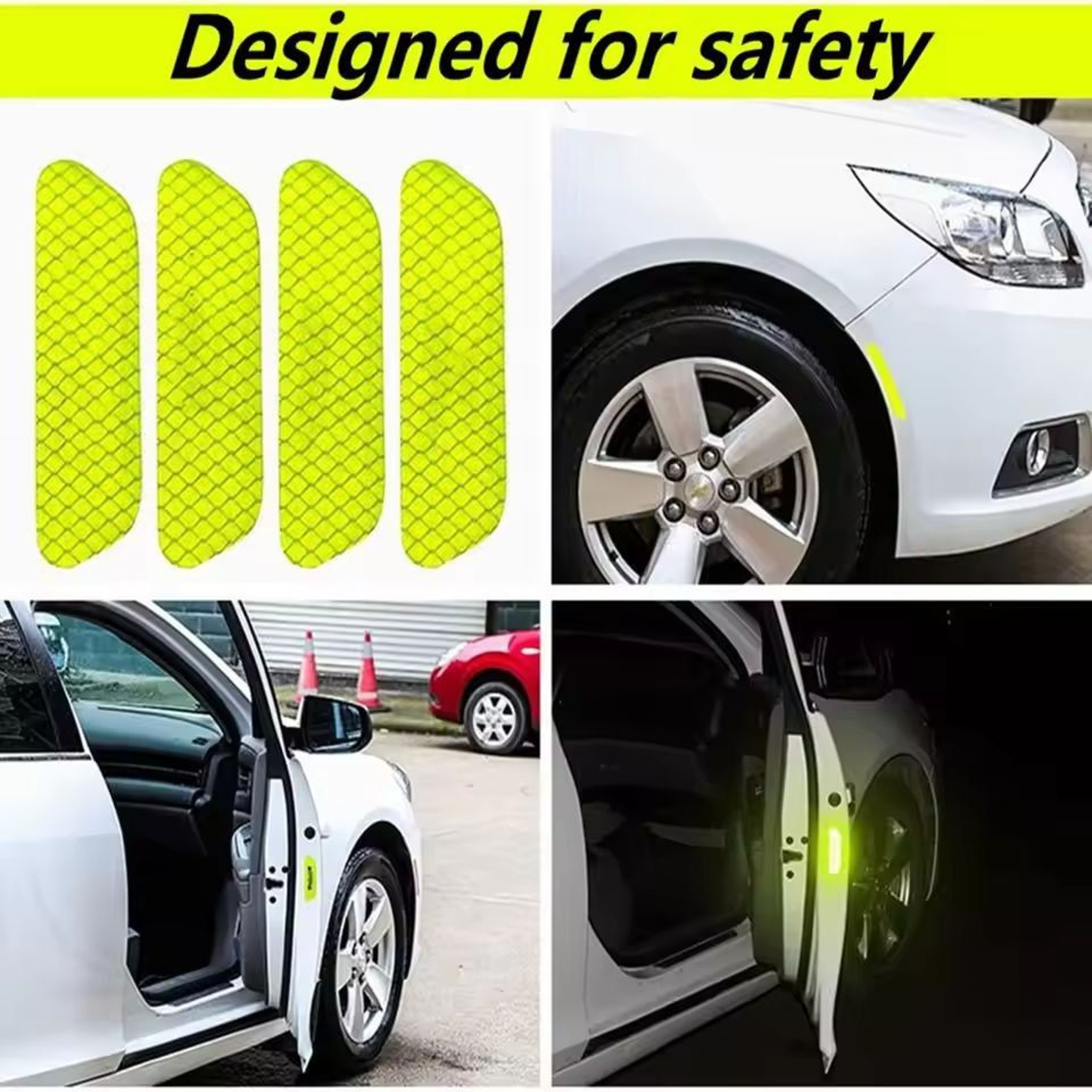 SecureVision Reflective Car Door Warning Tape  4Piece Safety Decal Set For Night Visibility 6