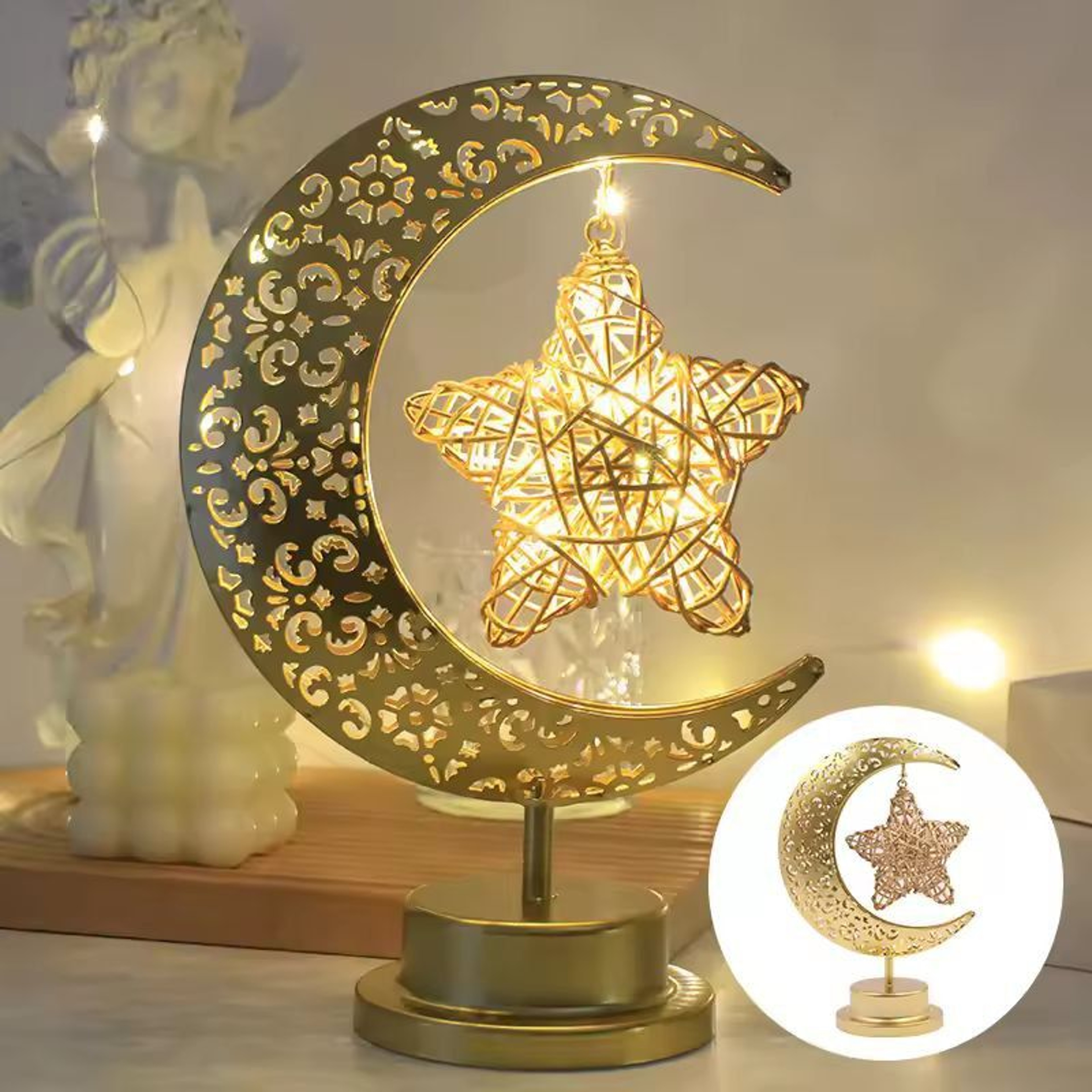 Elegant Iron Moon  Star Orb Table Lamp  LED Decorative Ambient Light 4